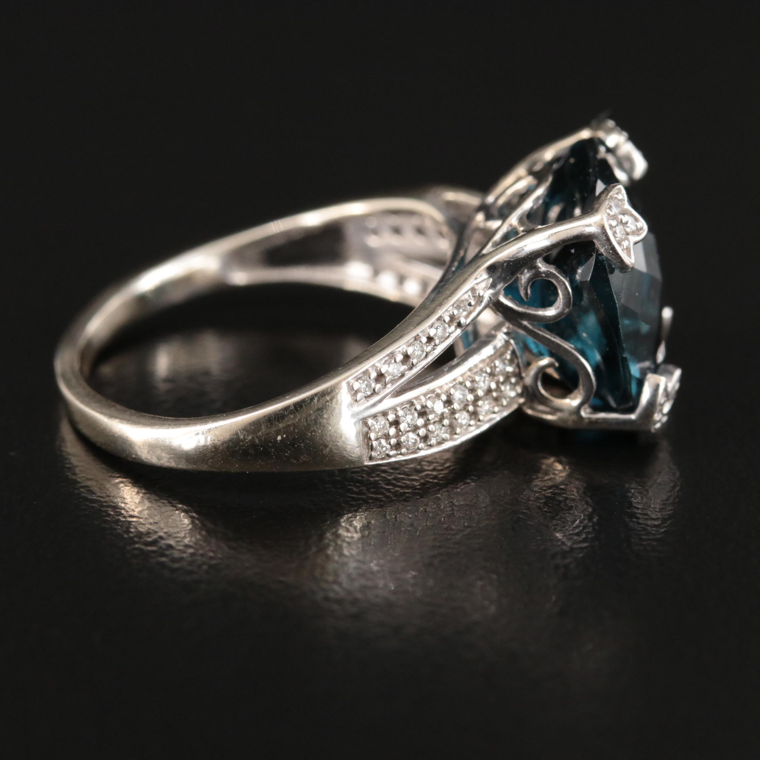 14K 12.00 CT London Blue Topaz and Diamond Ring