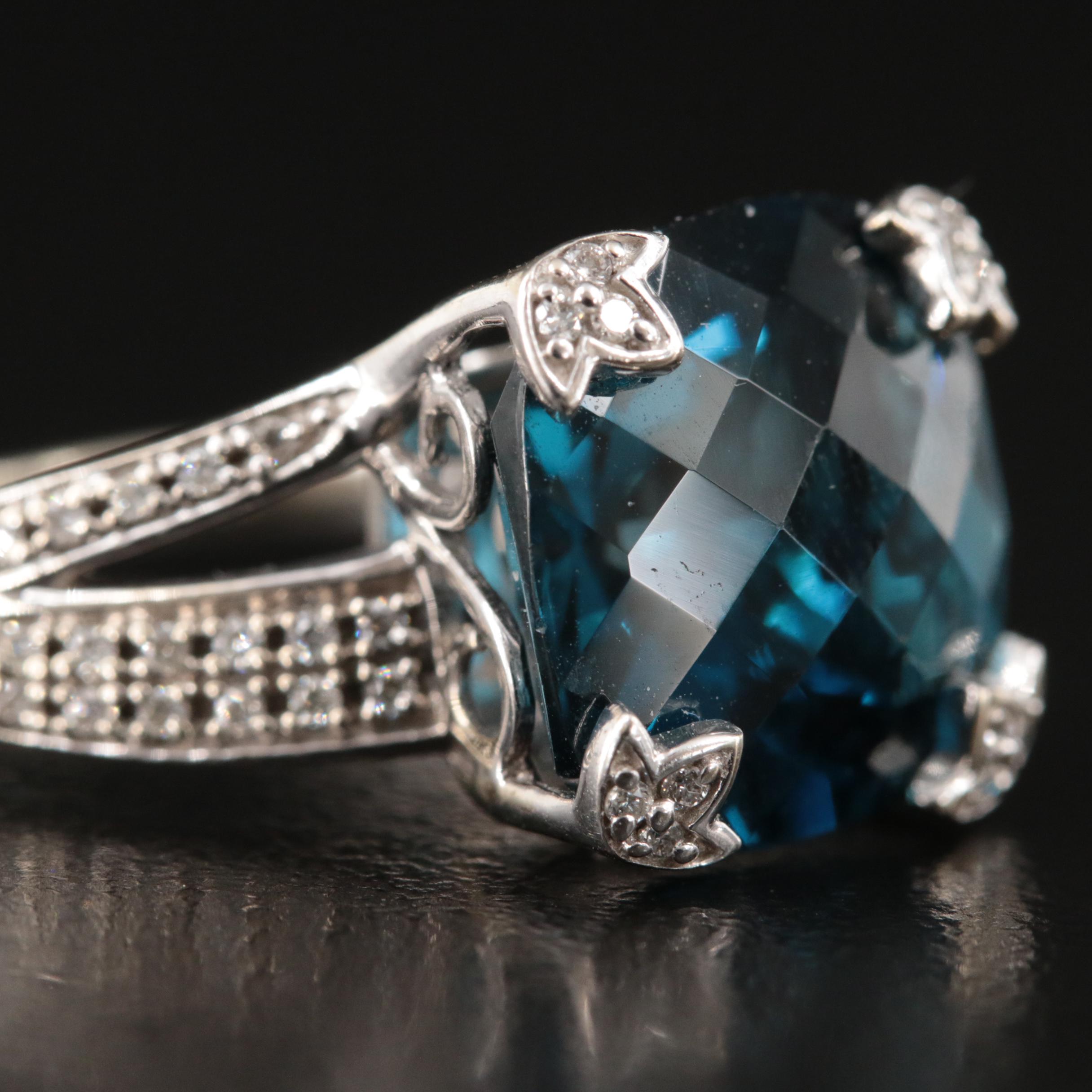 14K 12.00 CT London Blue Topaz and Diamond Ring