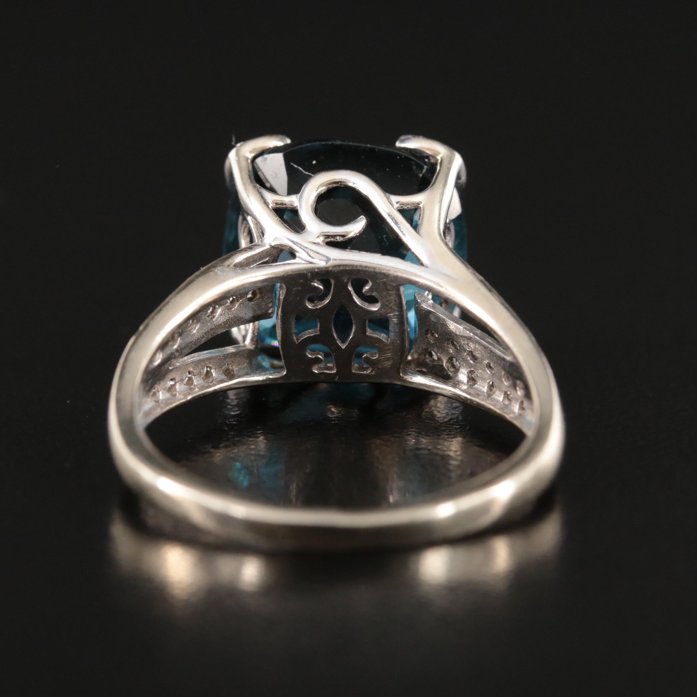 14K 12.00 CT London Blue Topaz and Diamond Ring