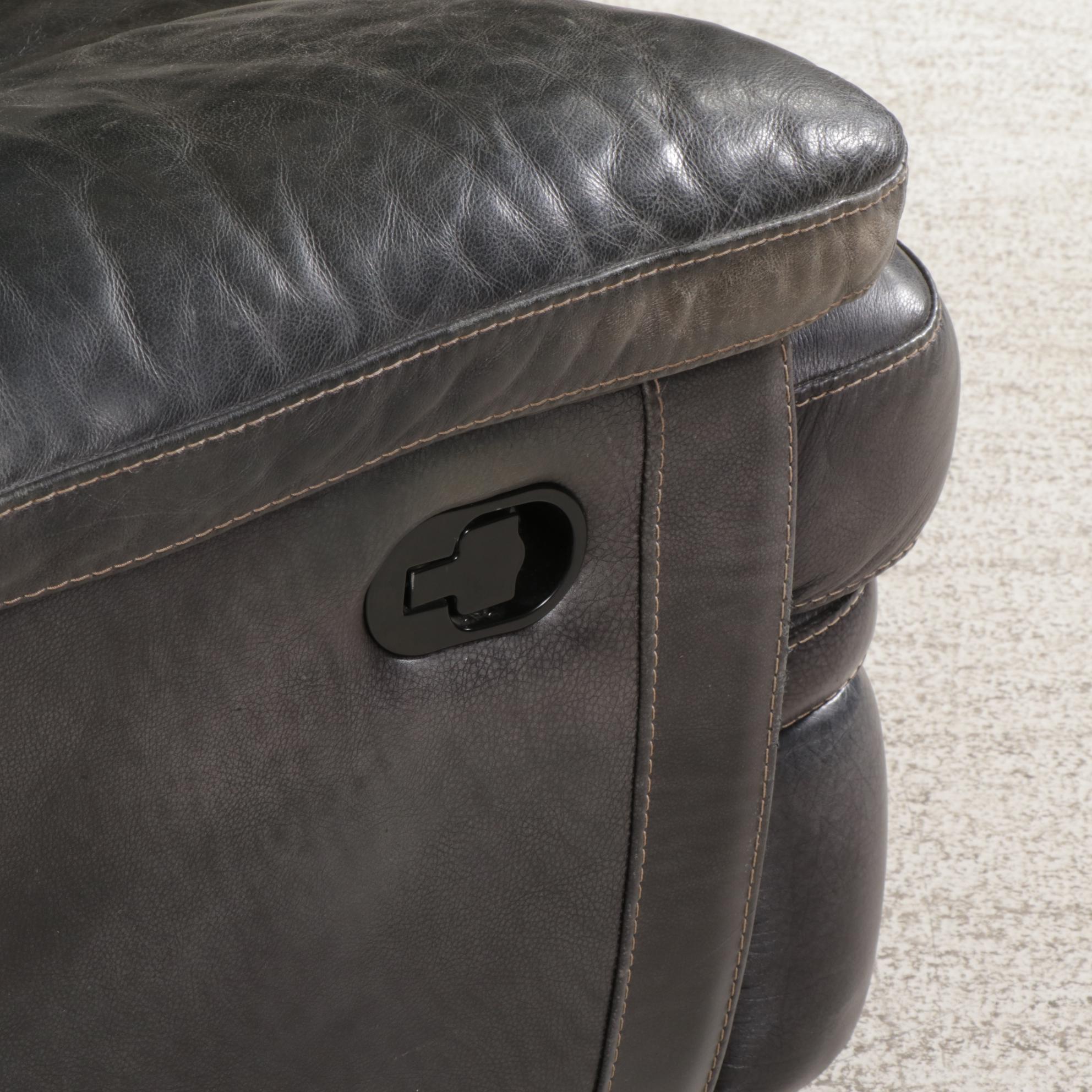 Flexsteel "Latitudes" Stitched Leather Manual-Release Three-Seat Reclining Sofa