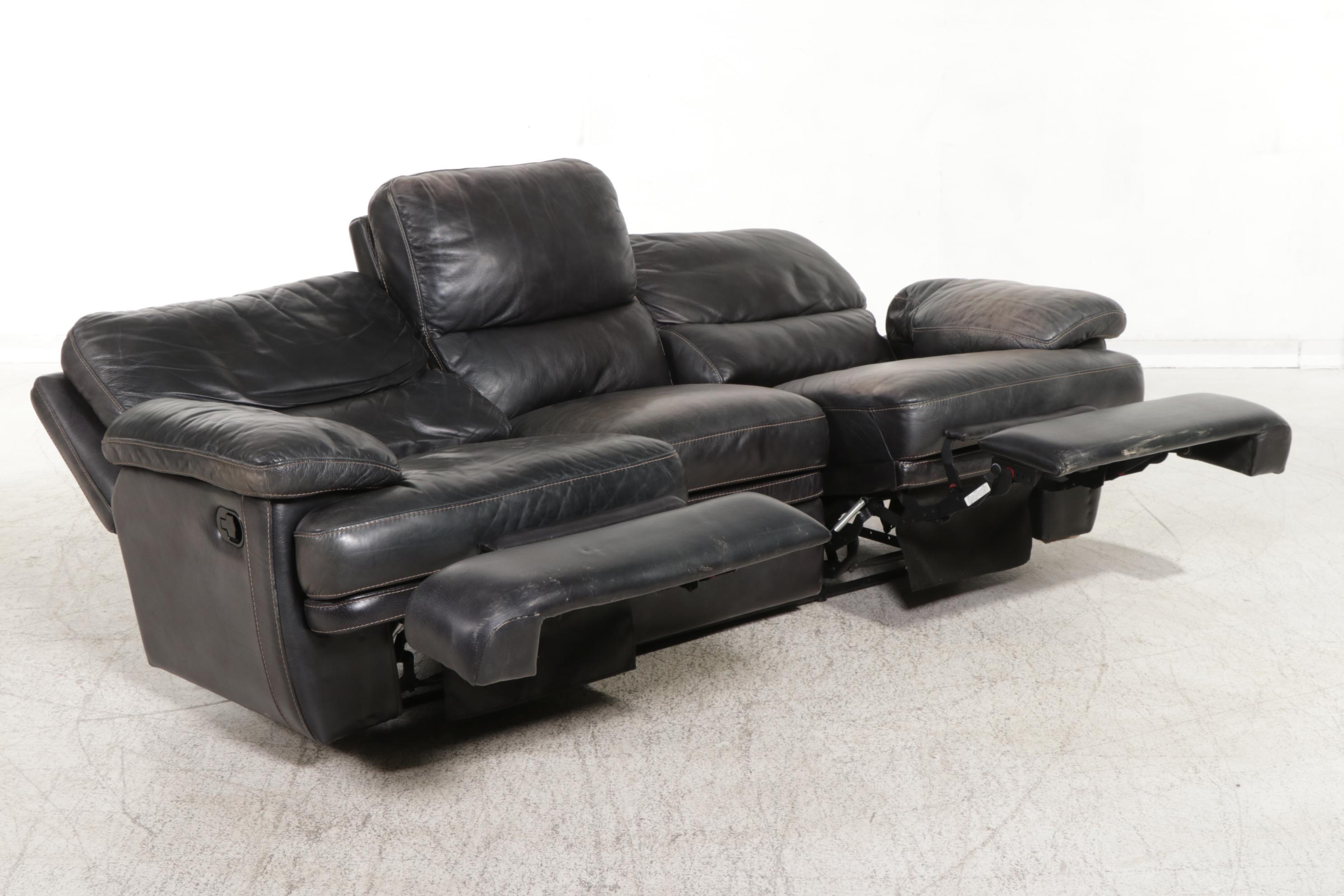 Flexsteel "Latitudes" Stitched Leather Manual-Release Three-Seat Reclining Sofa