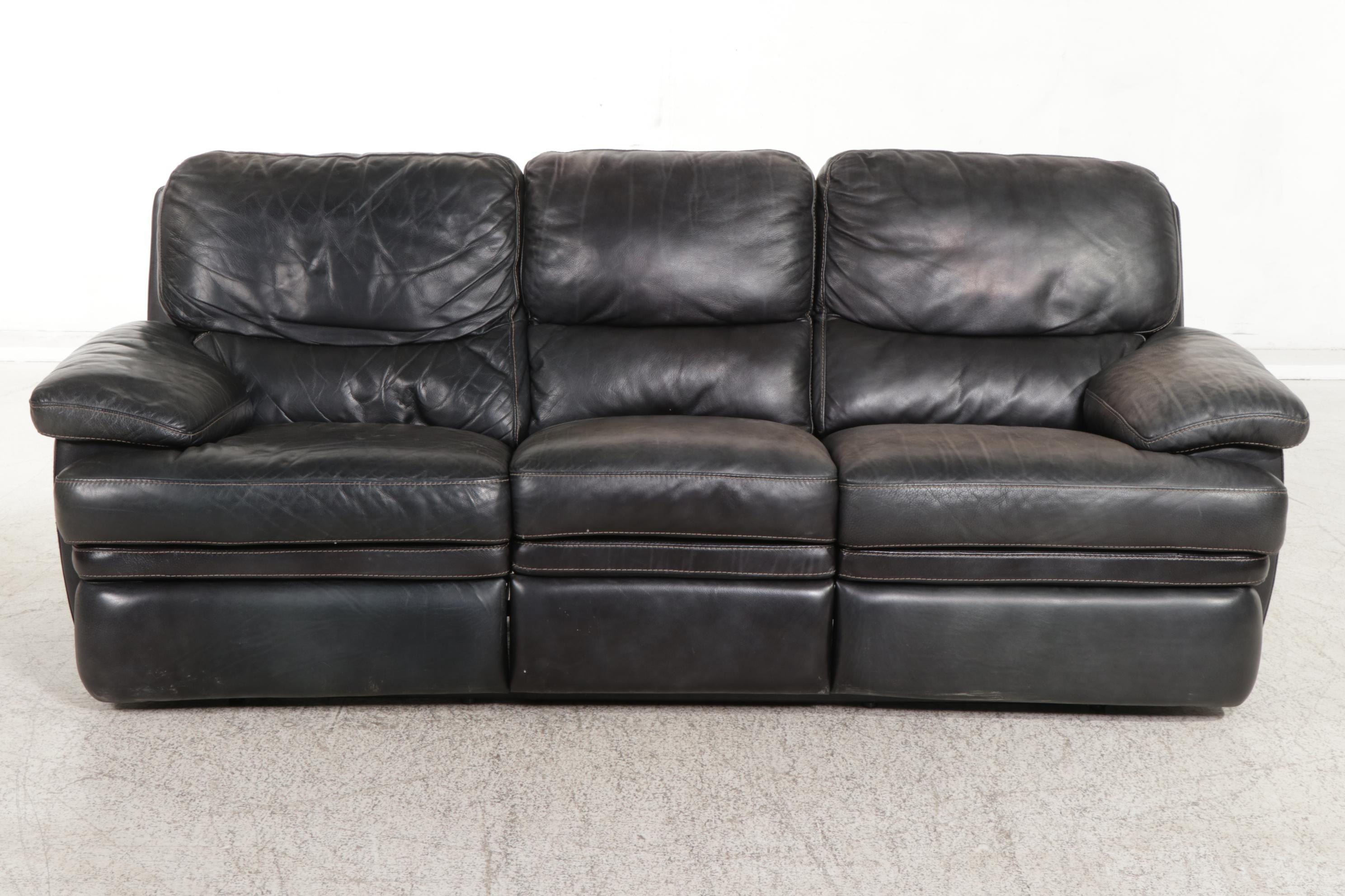 Flexsteel "Latitudes" Stitched Leather Manual-Release Three-Seat Reclining Sofa