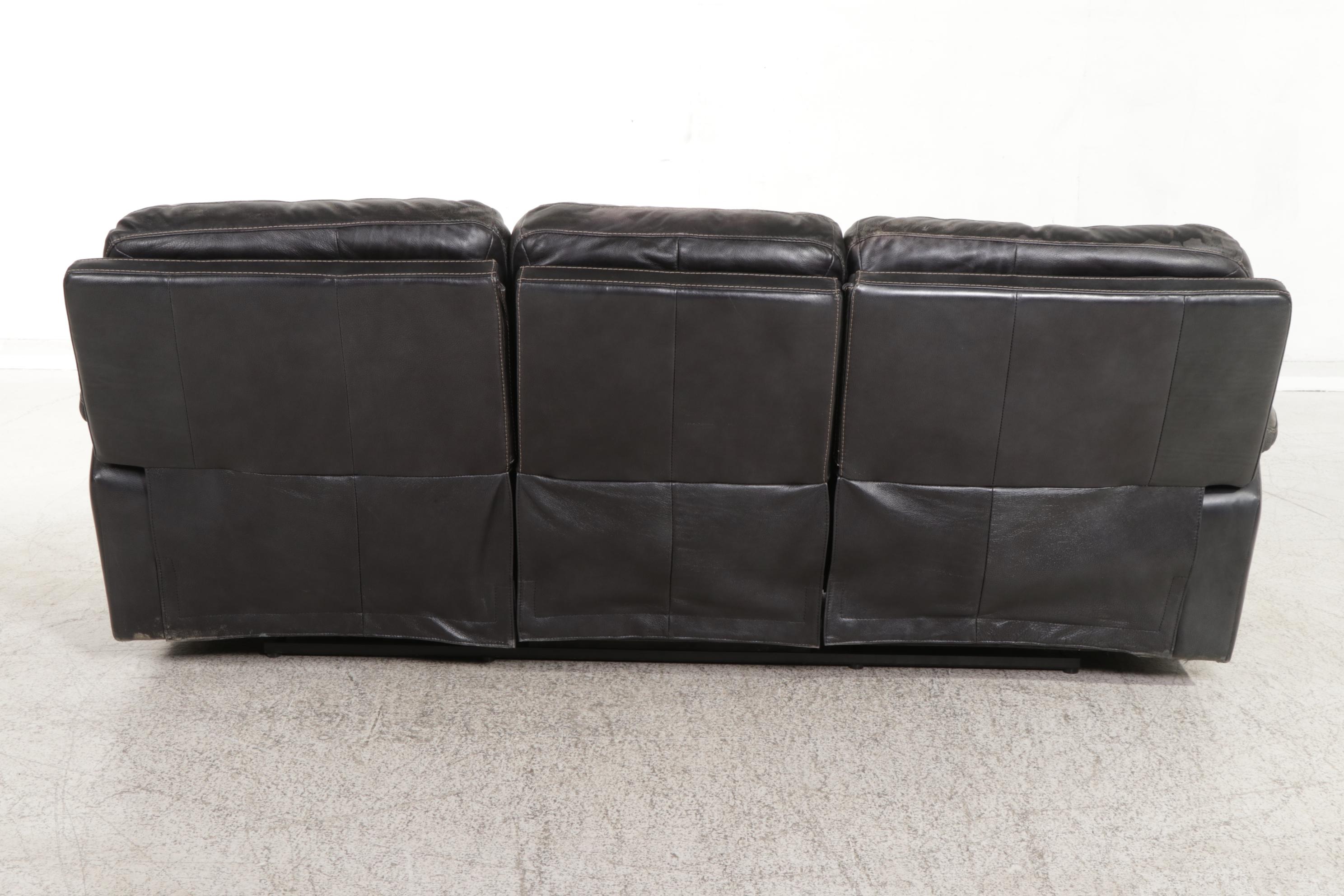 Flexsteel "Latitudes" Stitched Leather Manual-Release Three-Seat Reclining Sofa