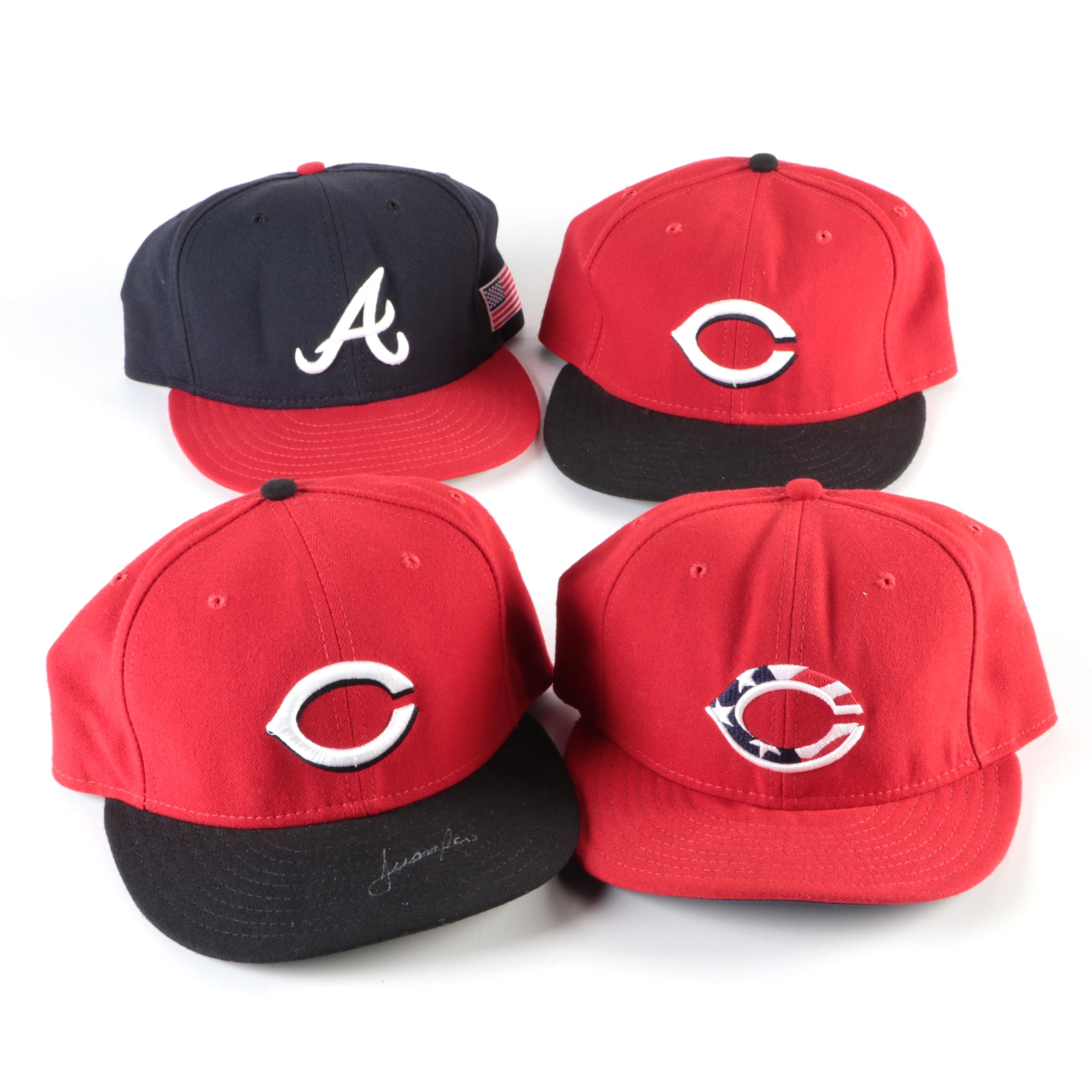 Cincinnati Reds, Atlanta Braves MLB Game Used Hats with Signed Francisco