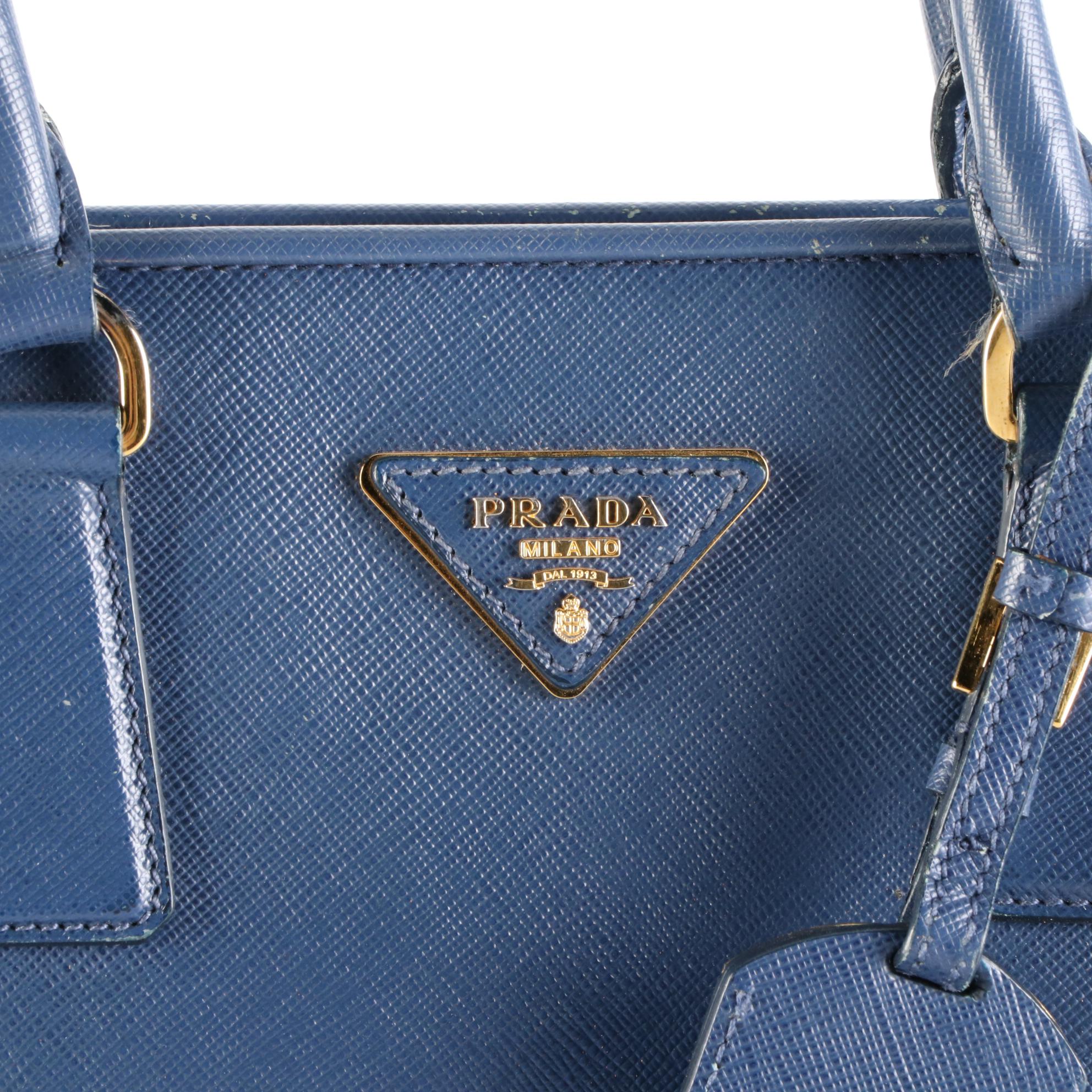 Prada Dome Bag in Bluette Saffiano Leather with Crossbody Strap