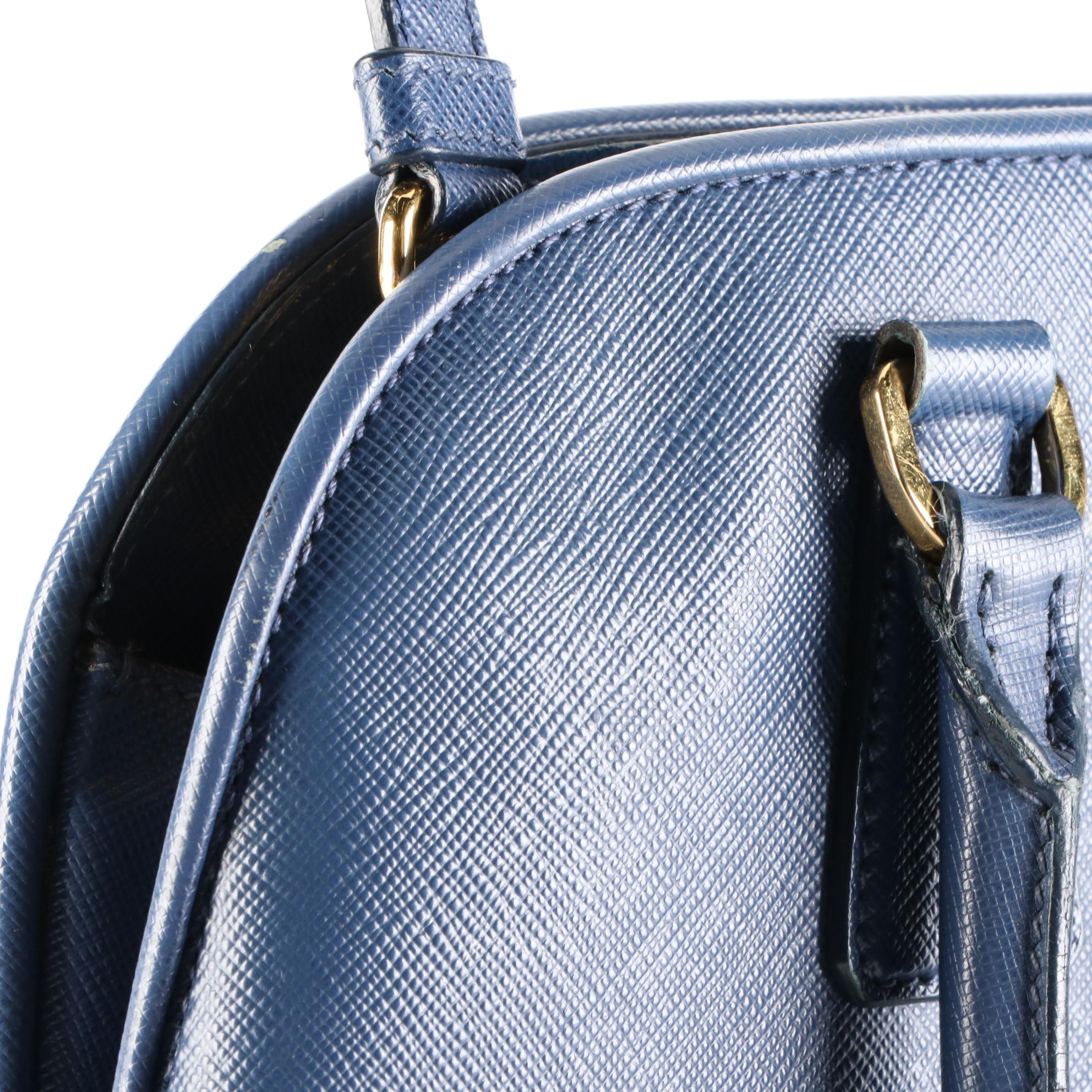 Prada Dome Bag in Bluette Saffiano Leather with Crossbody Strap