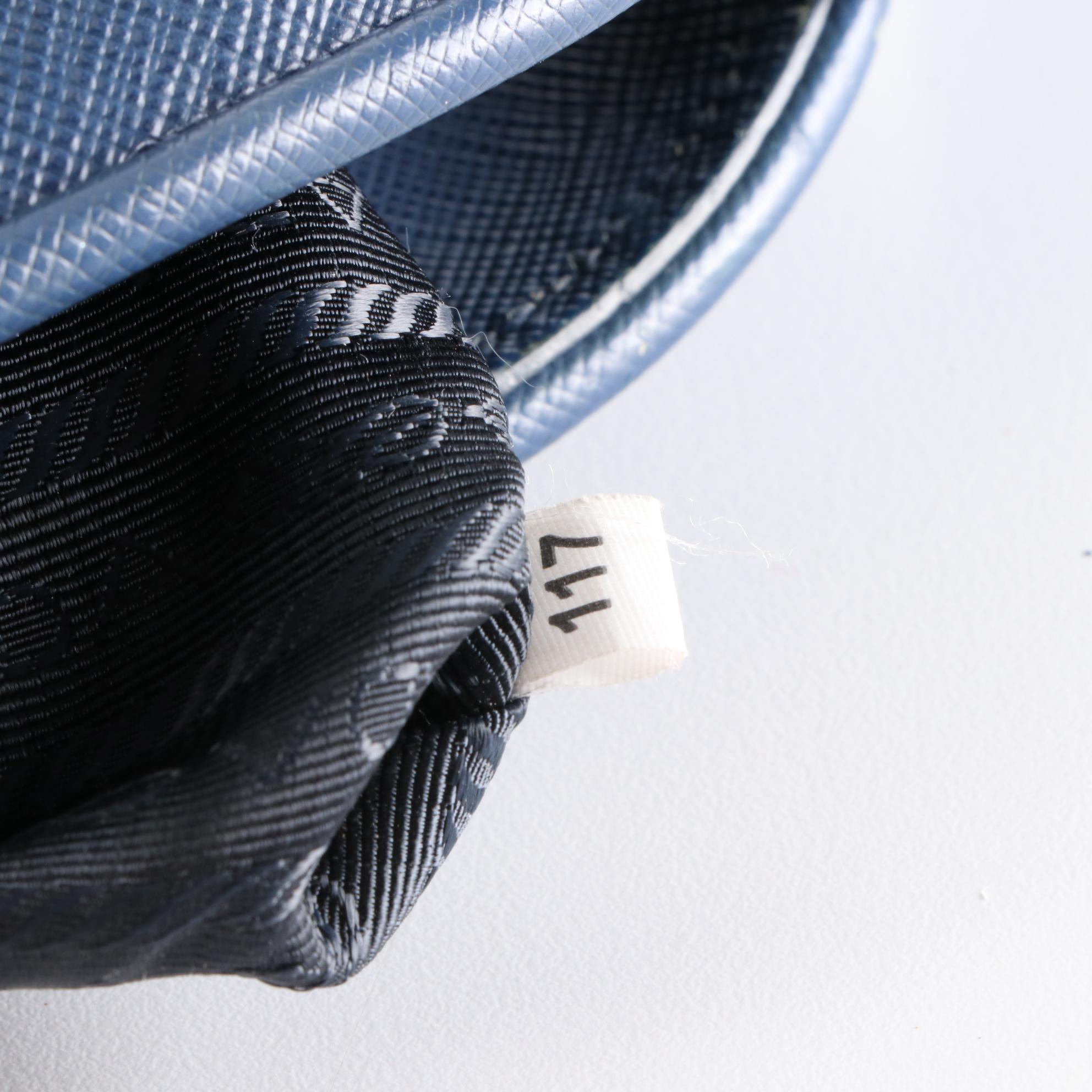 Prada Dome Bag in Bluette Saffiano Leather with Crossbody Strap