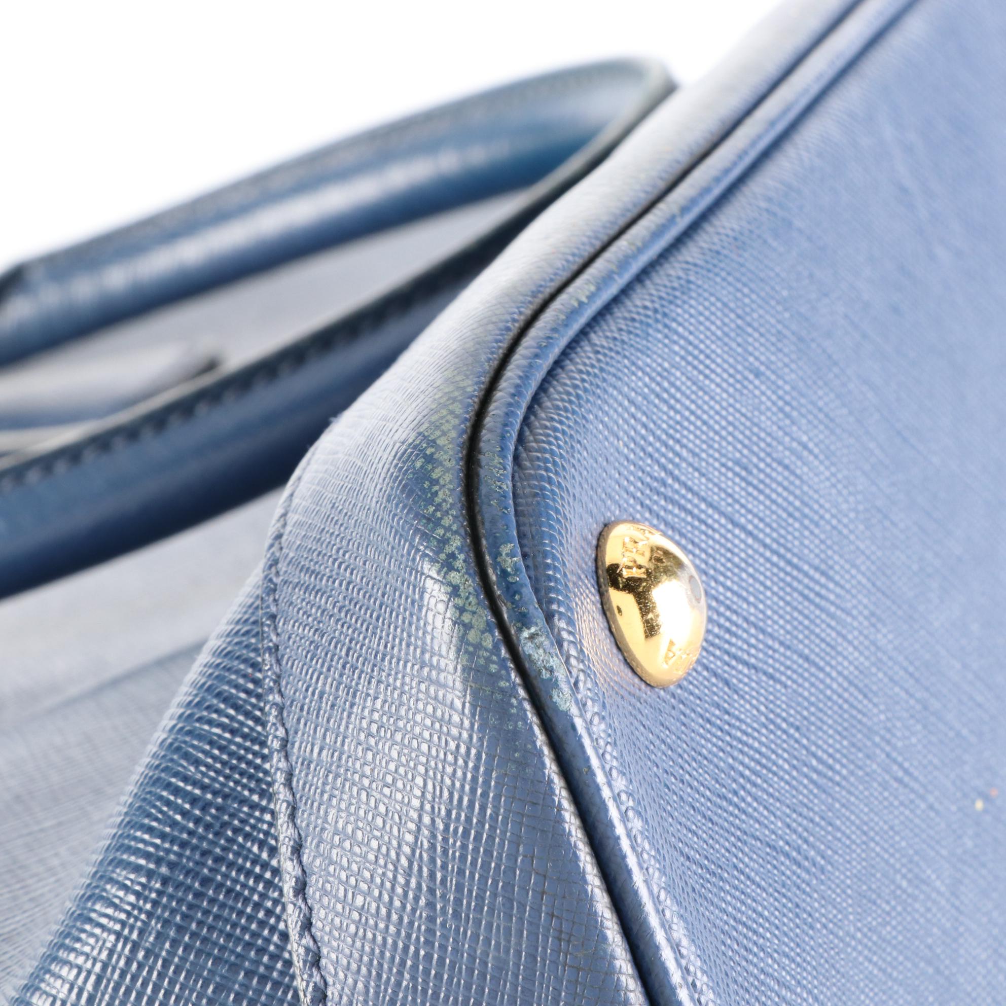 Prada Dome Bag in Bluette Saffiano Leather with Crossbody Strap