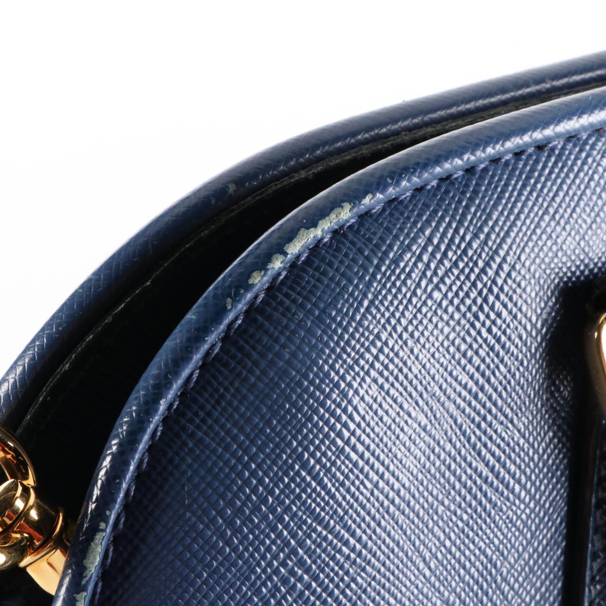 Prada Dome Bag in Bluette Saffiano Leather with Crossbody Strap