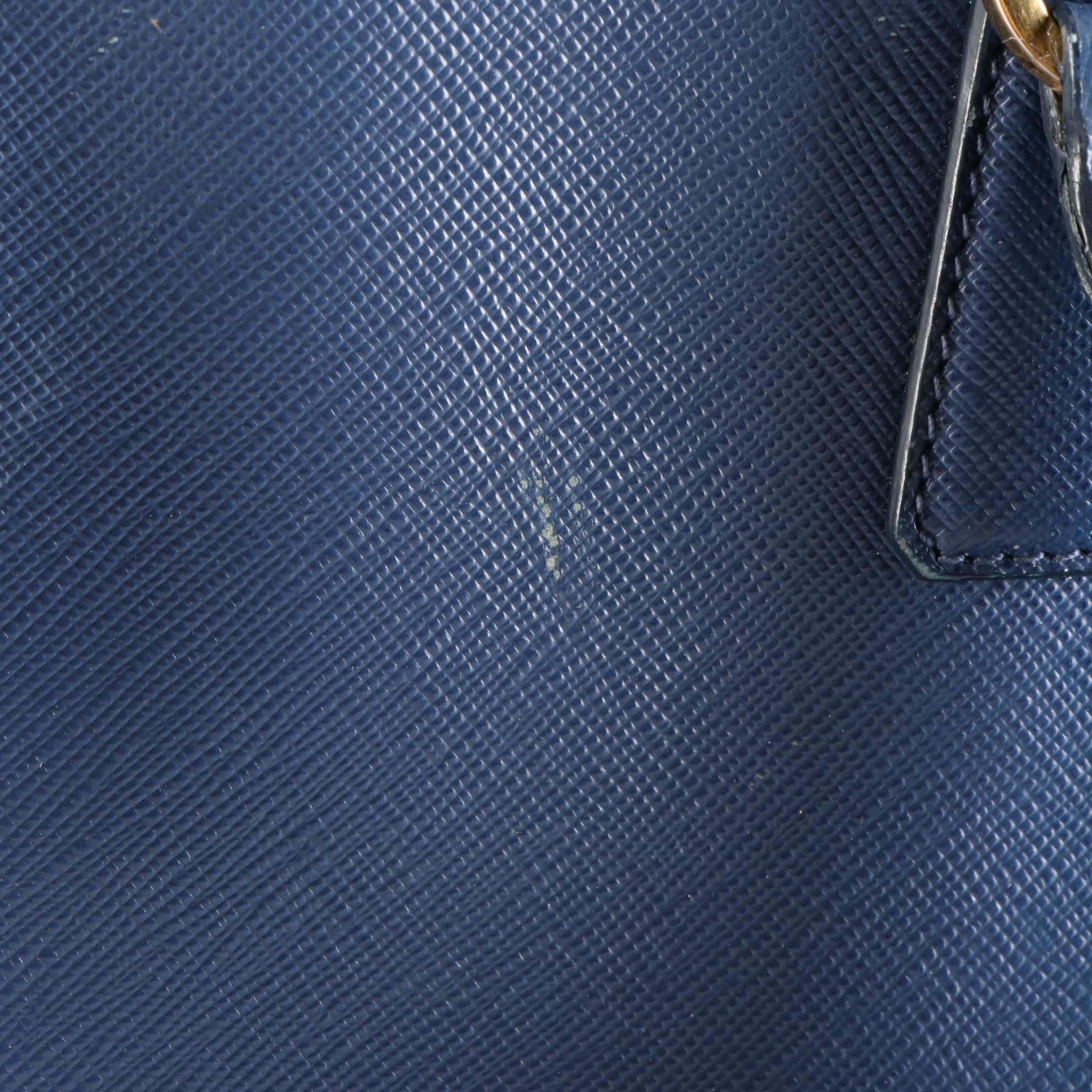 Prada Dome Bag in Bluette Saffiano Leather with Crossbody Strap