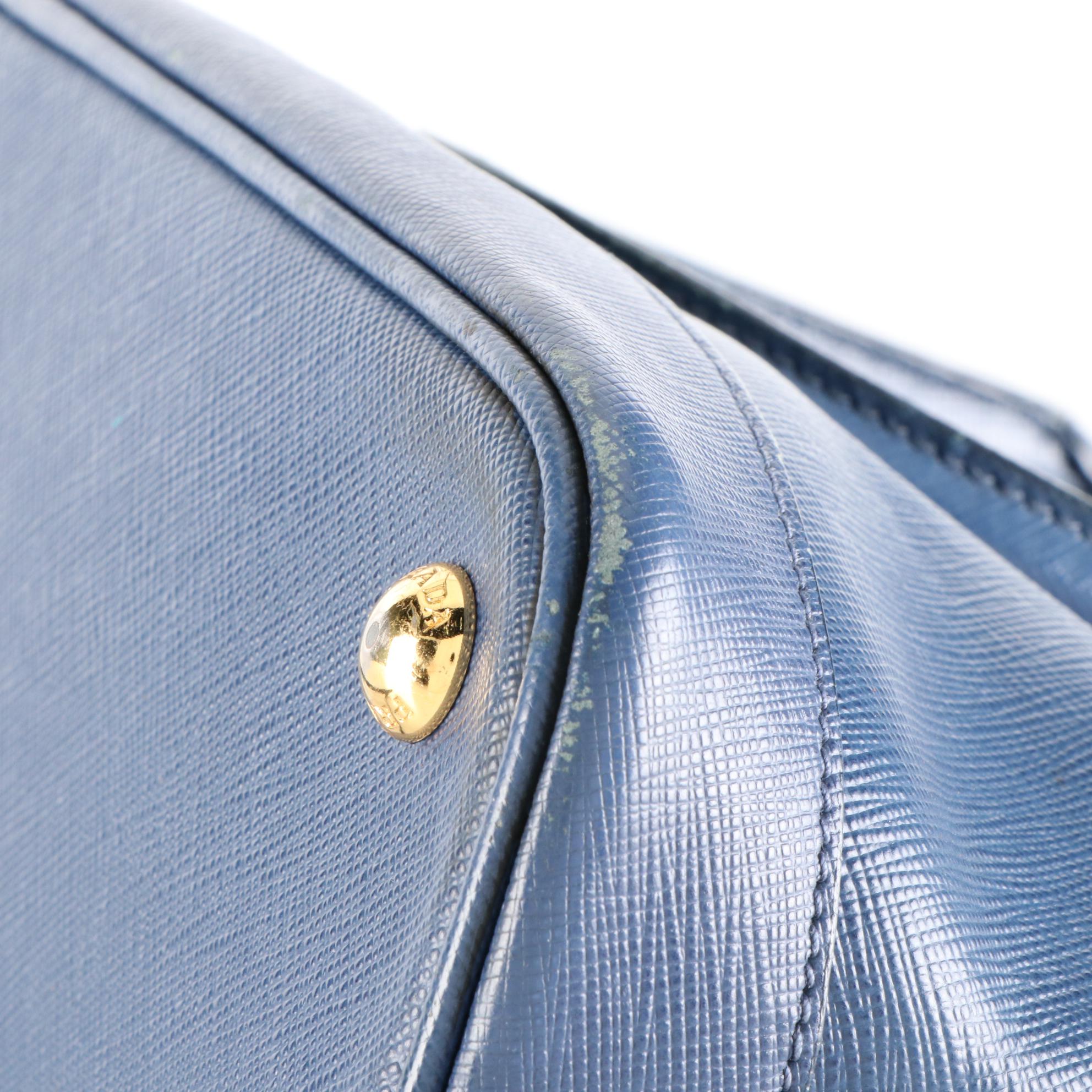 Prada Dome Bag in Bluette Saffiano Leather with Crossbody Strap