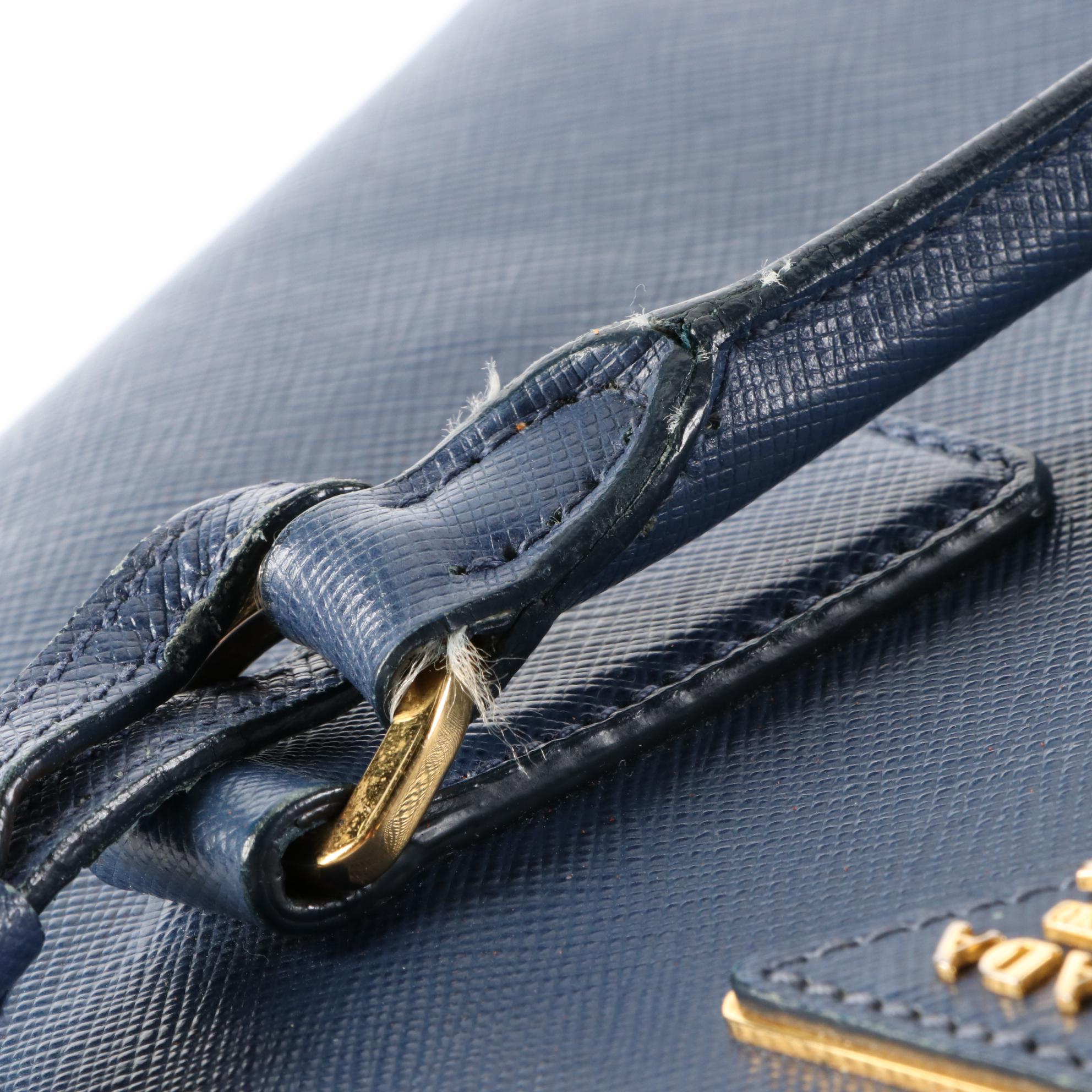 Prada Dome Bag in Bluette Saffiano Leather with Crossbody Strap