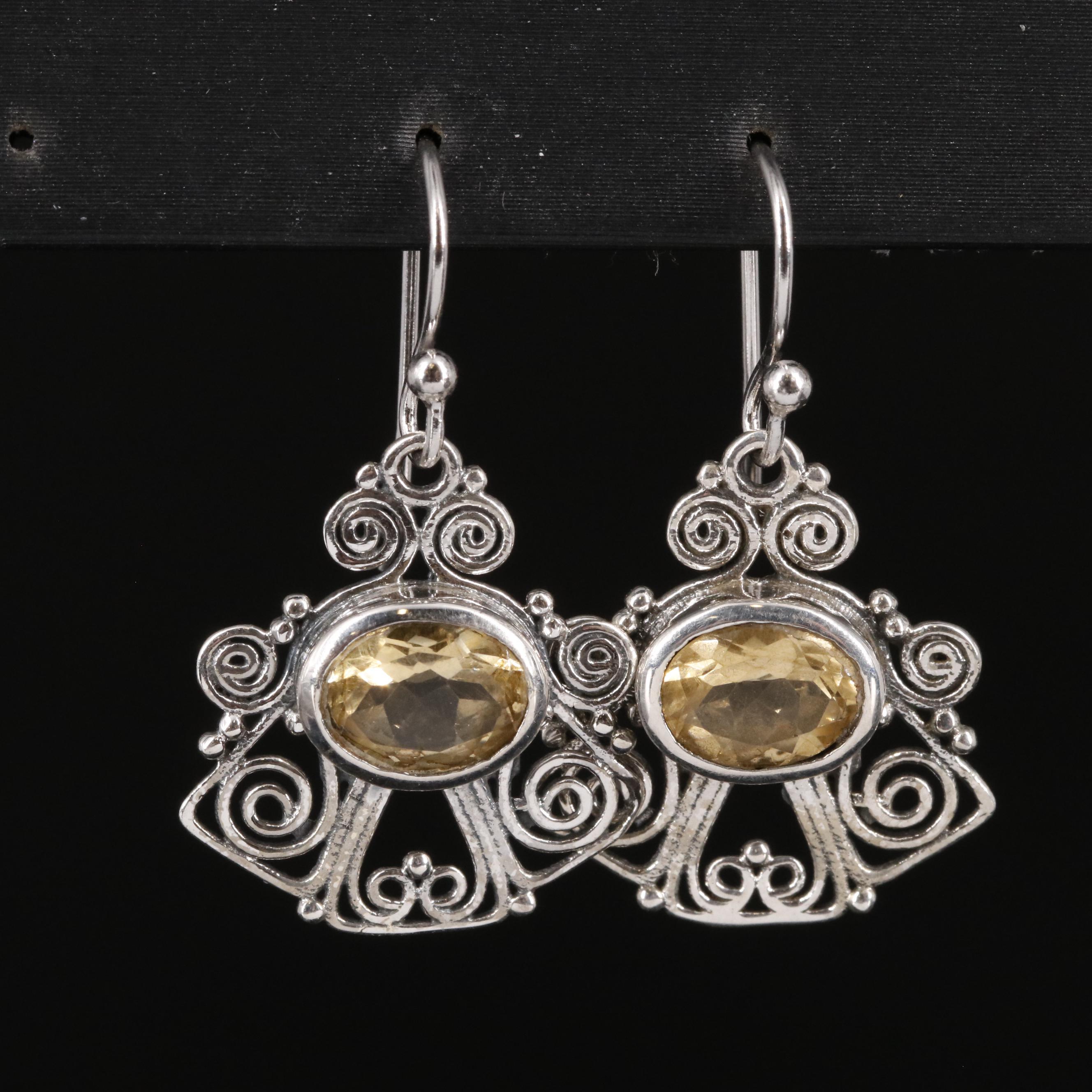 Sterling Citrine Drop Earrings