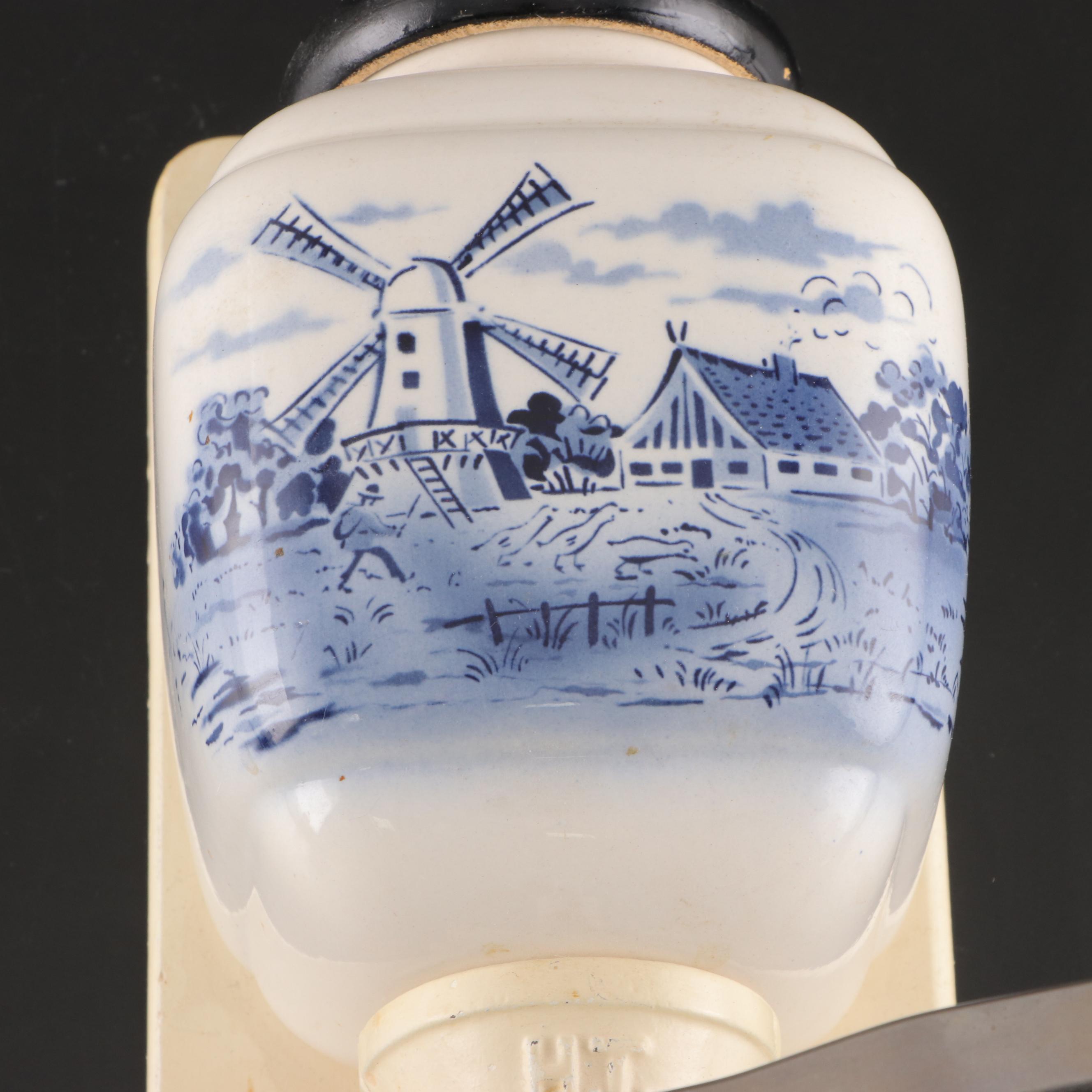 Armin Trosser Delft Style Wall Mount Ceramic Coffee Grinder, Mid-20th Century