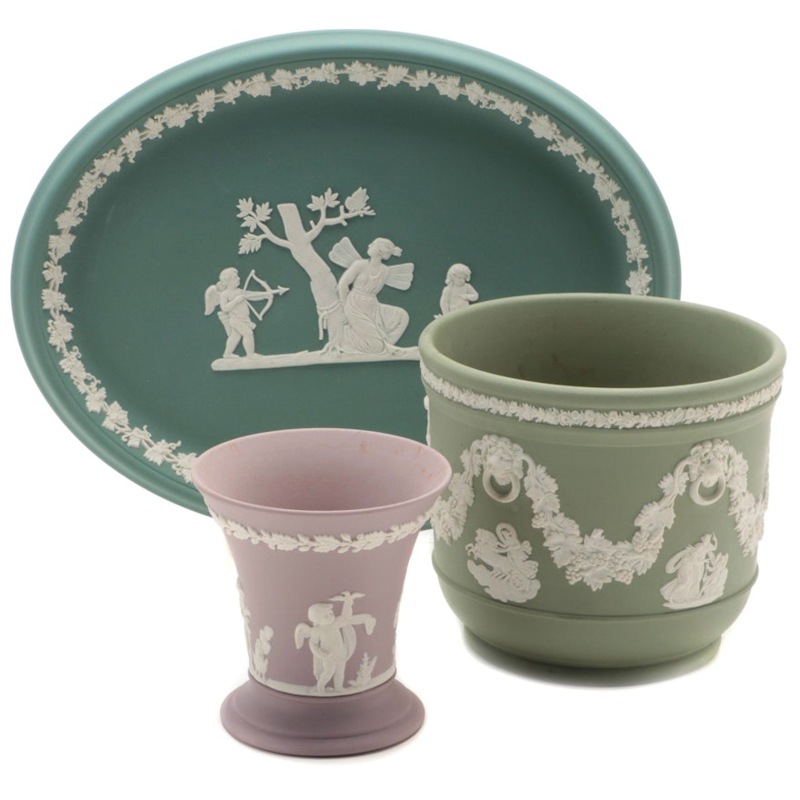 Wedgwood Cream on Teal Jasperware Cupid and Psyche Tray and More Décor