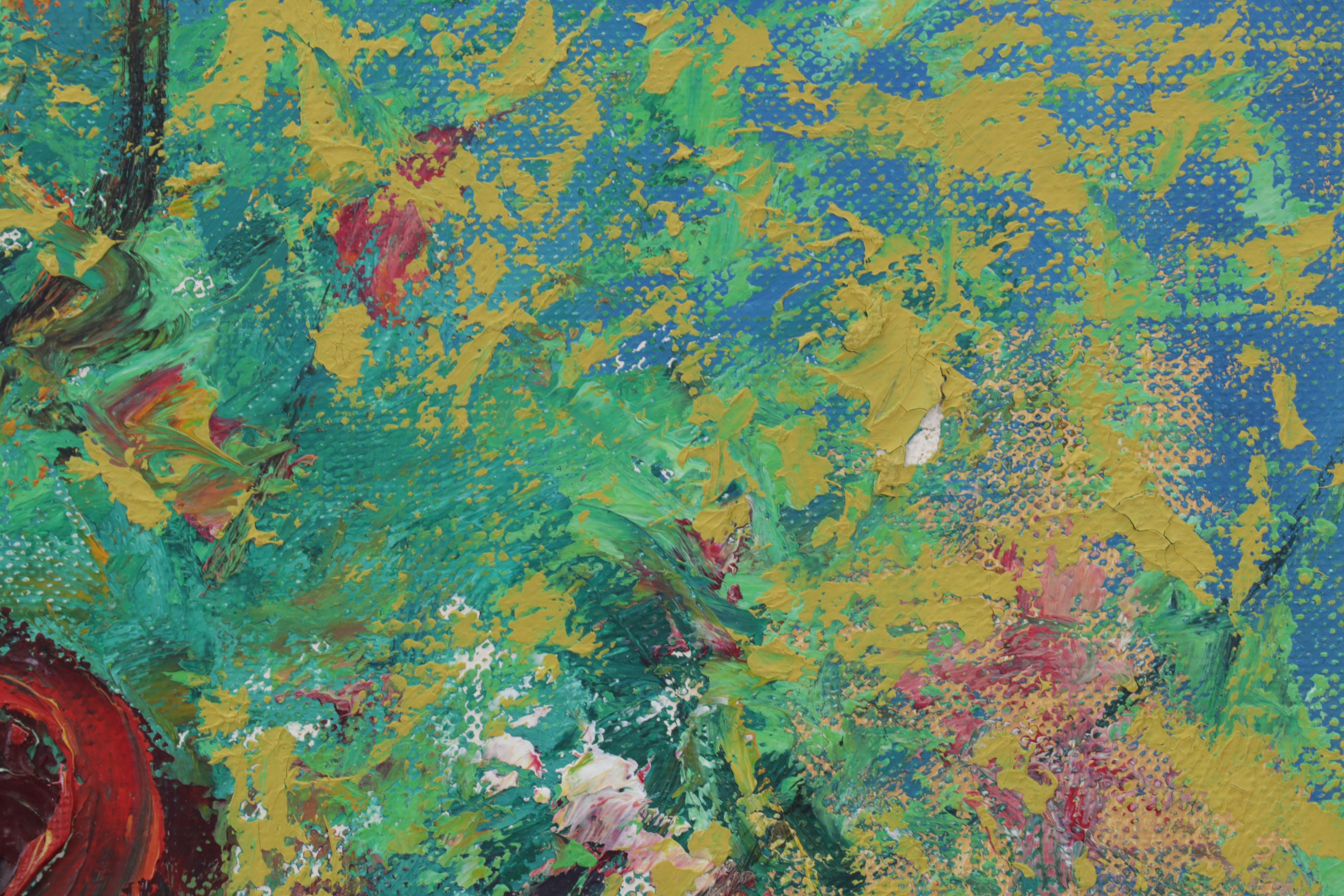 Still Life Oil Painting of Flowers in White Vase, Late 20th Century