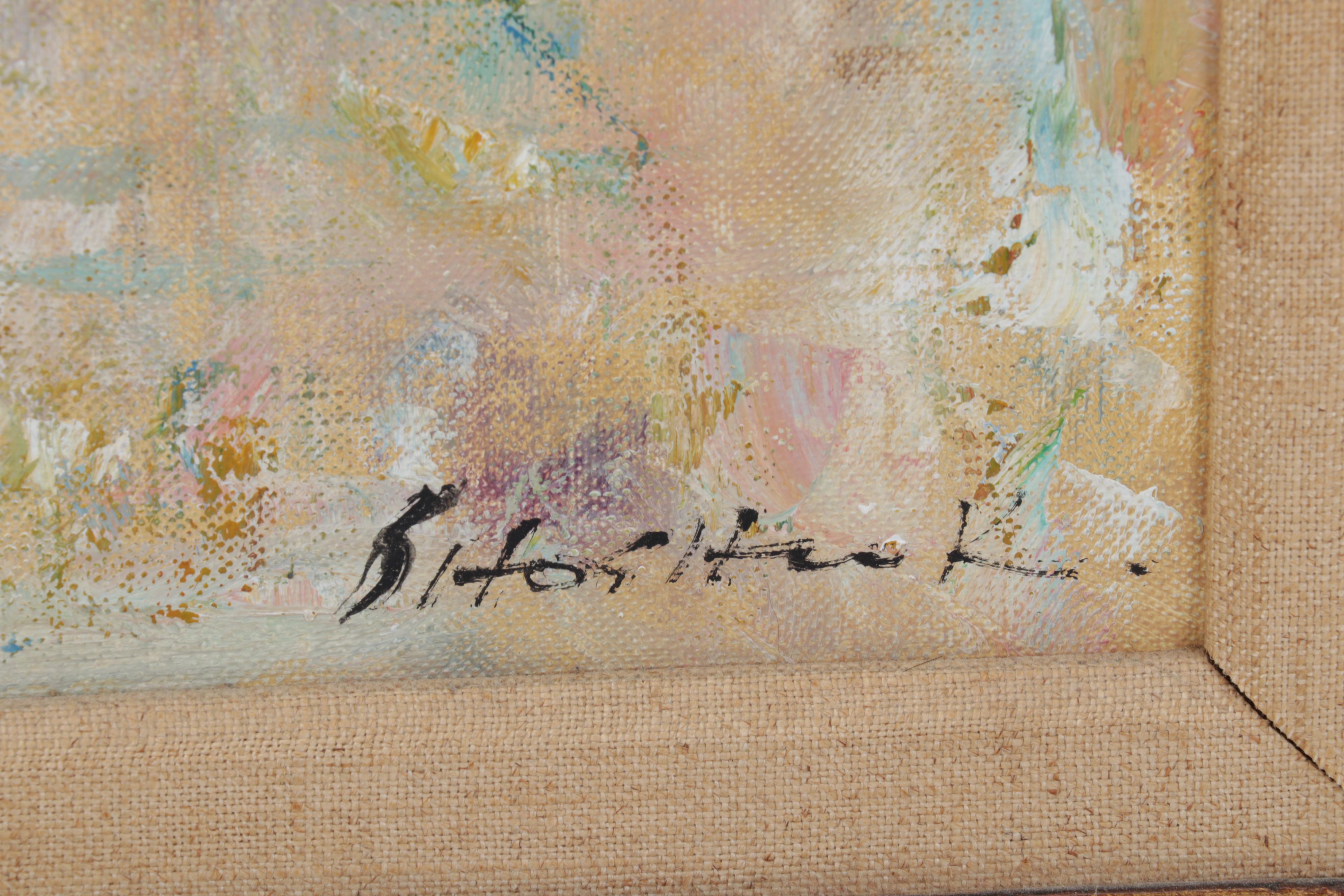 Still Life Oil Painting of Flowers in White Vase, Late 20th Century