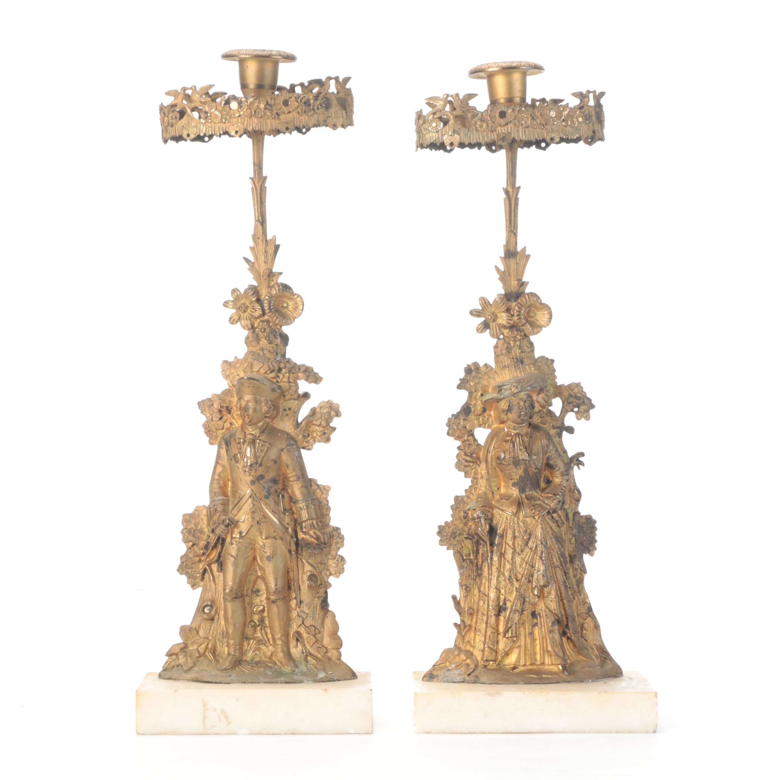 Cornelius & Co. Cast Brass Figural Candlesticks