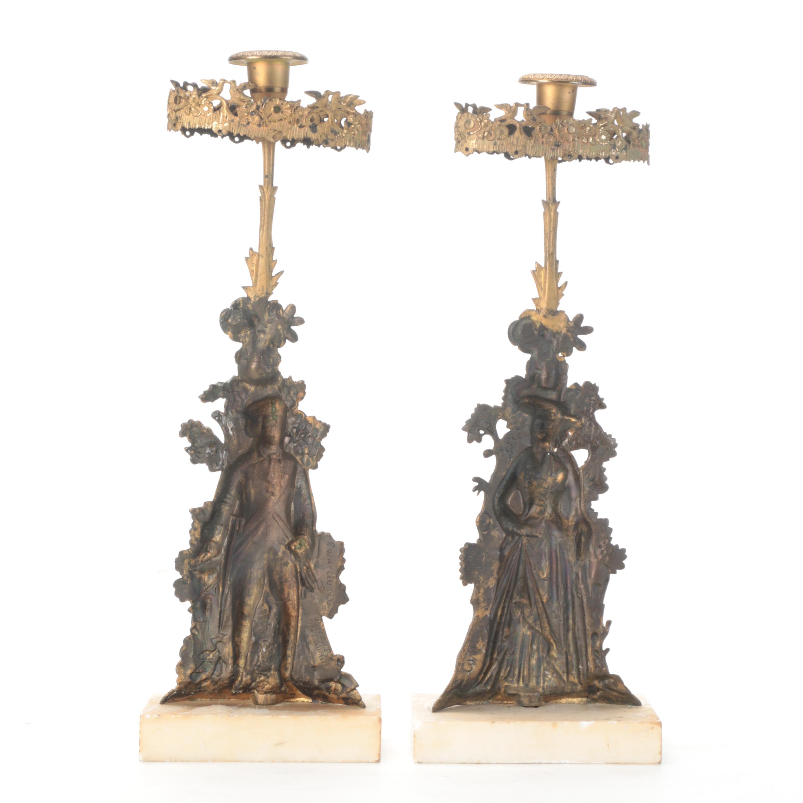 Cornelius & Co. Cast Brass Figural Candlesticks