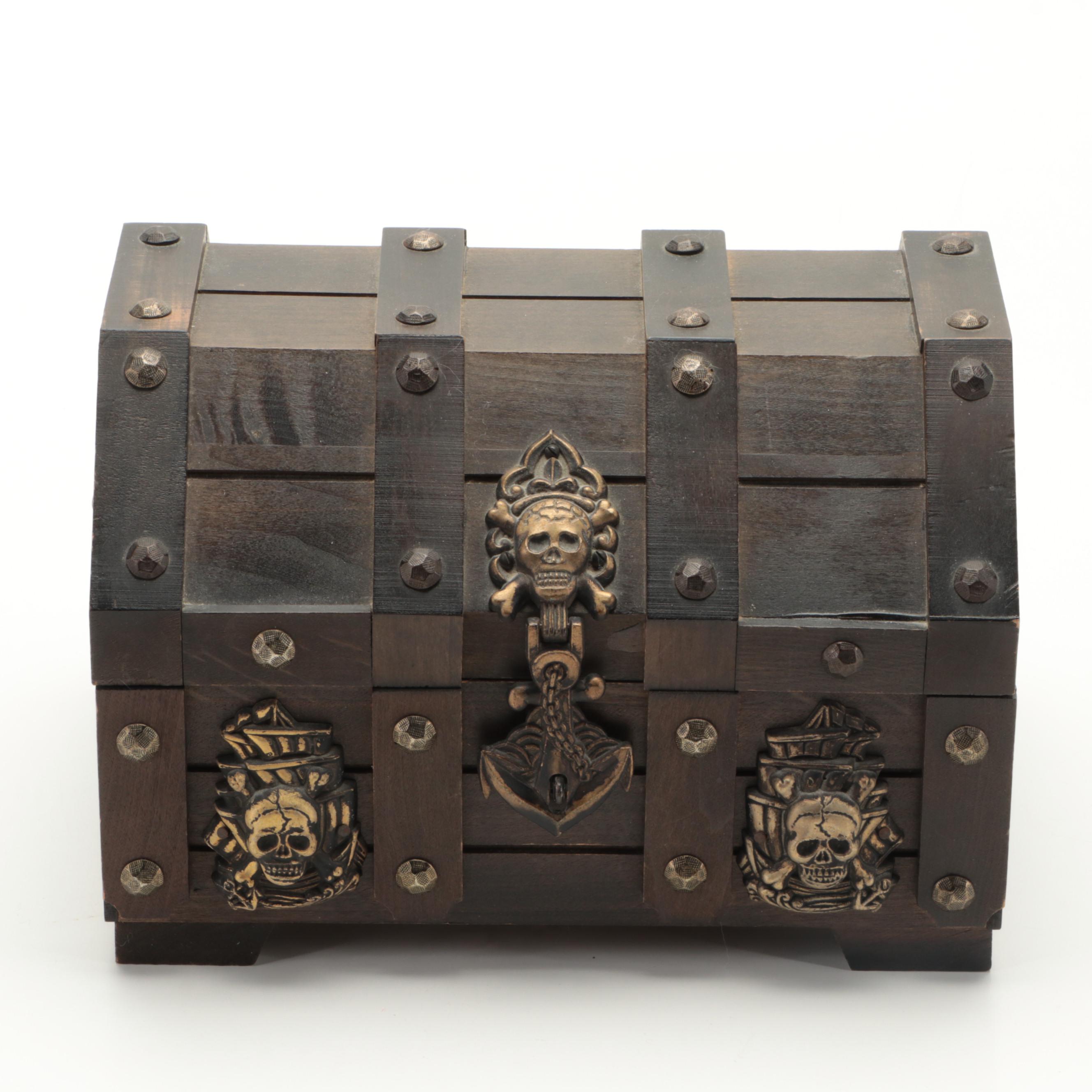 Carved Pine Clamshell Box and Pirate's Chest Jewelry Box