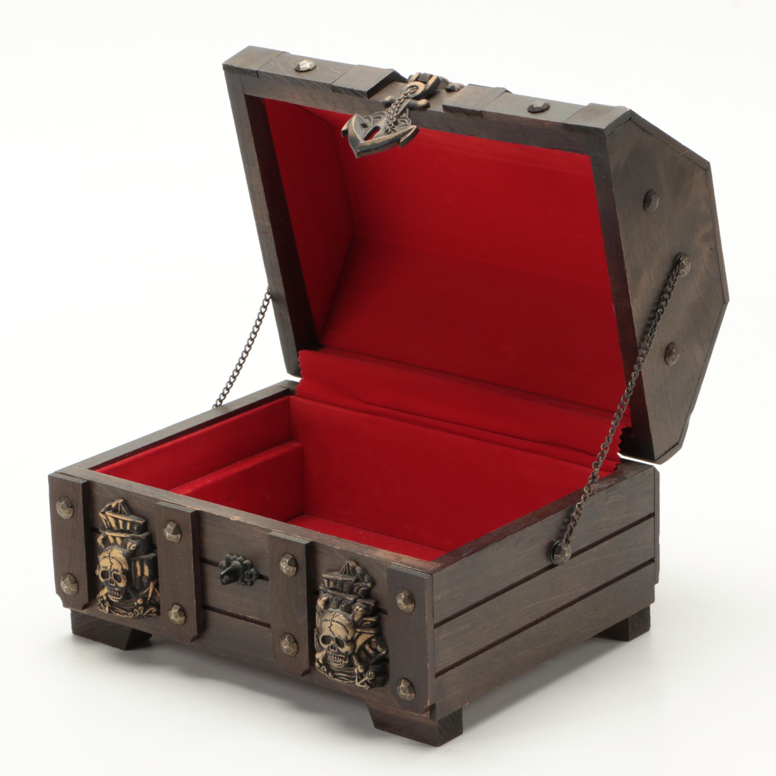 Carved Pine Clamshell Box and Pirate's Chest Jewelry Box