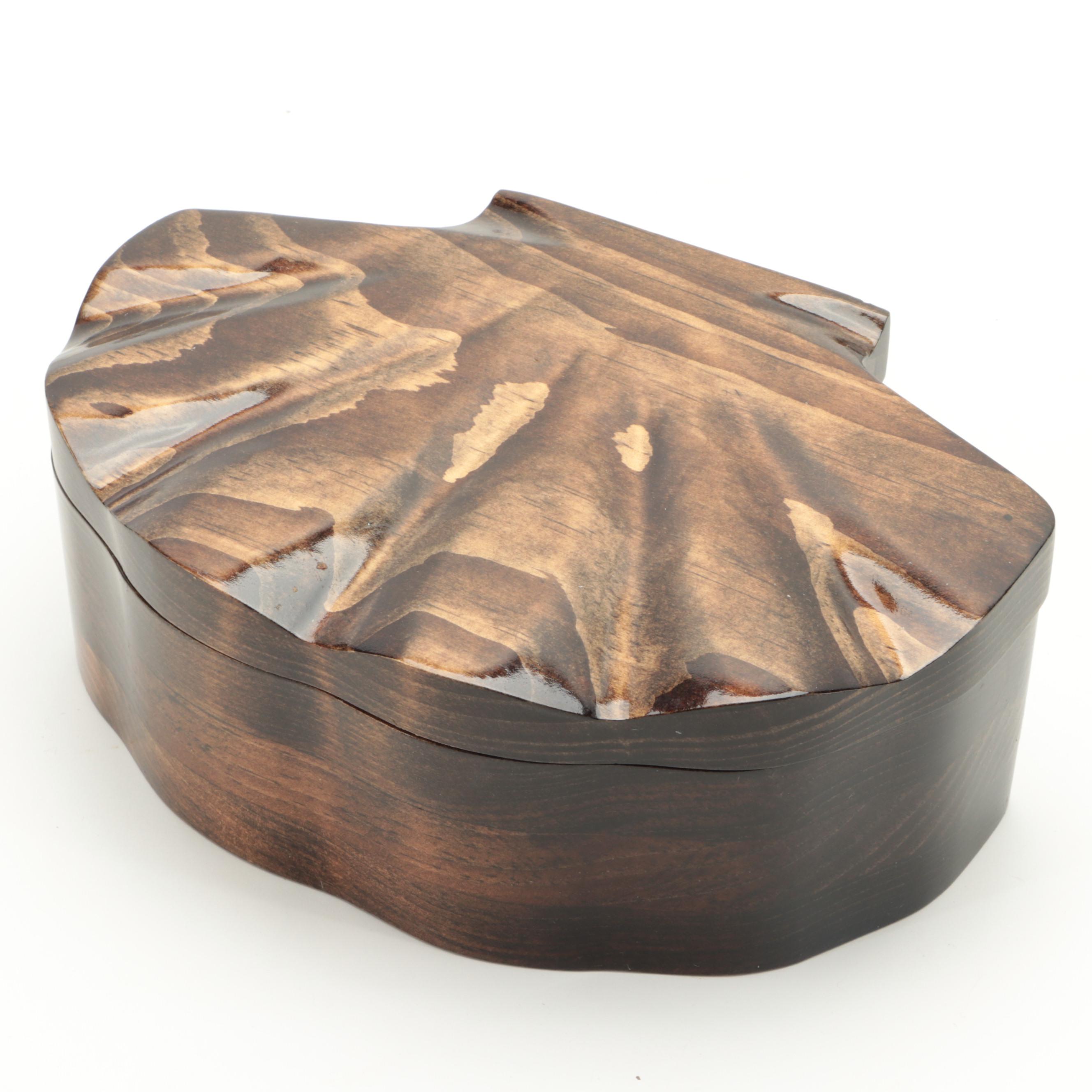 Carved Pine Clamshell Box and Pirate's Chest Jewelry Box