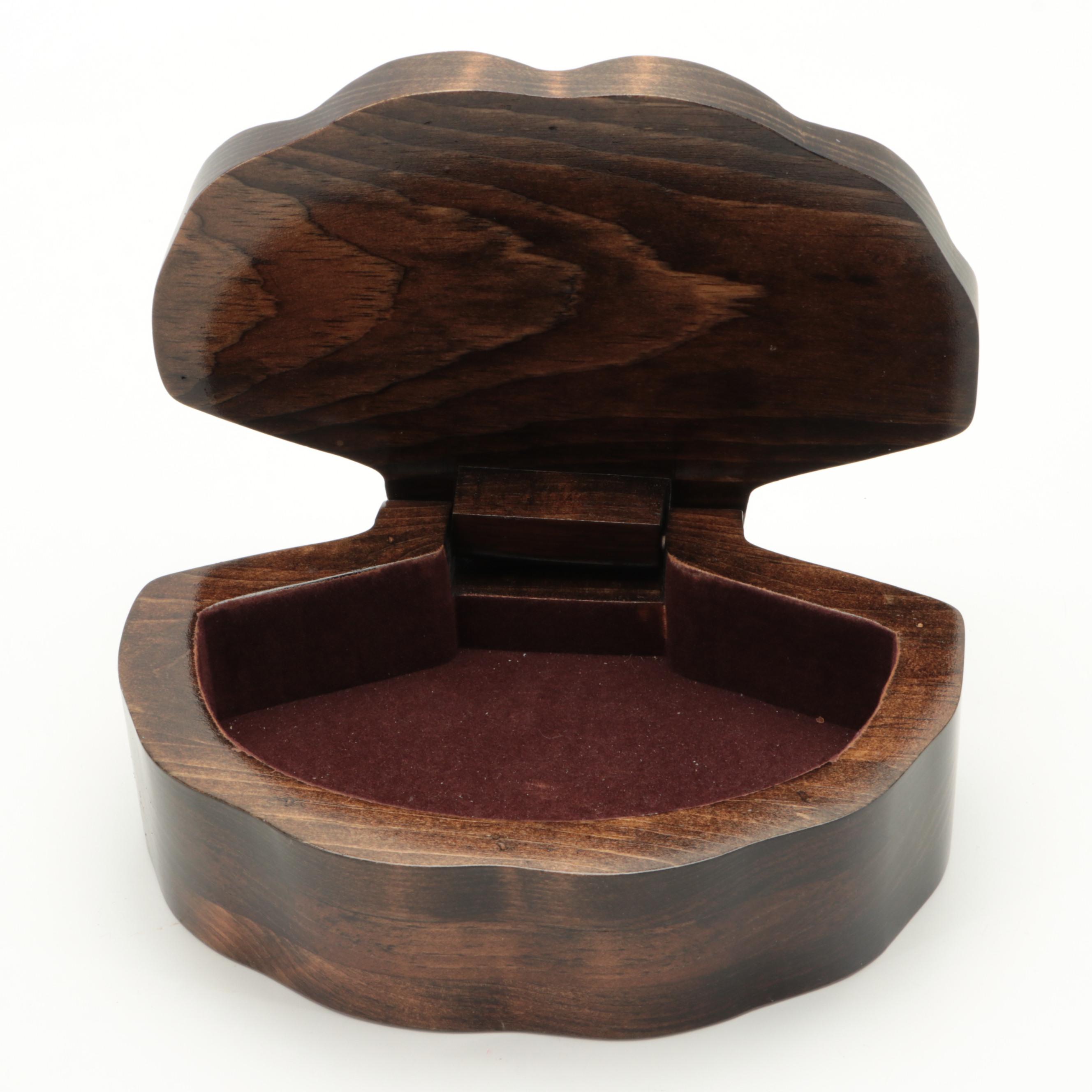 Carved Pine Clamshell Box and Pirate's Chest Jewelry Box