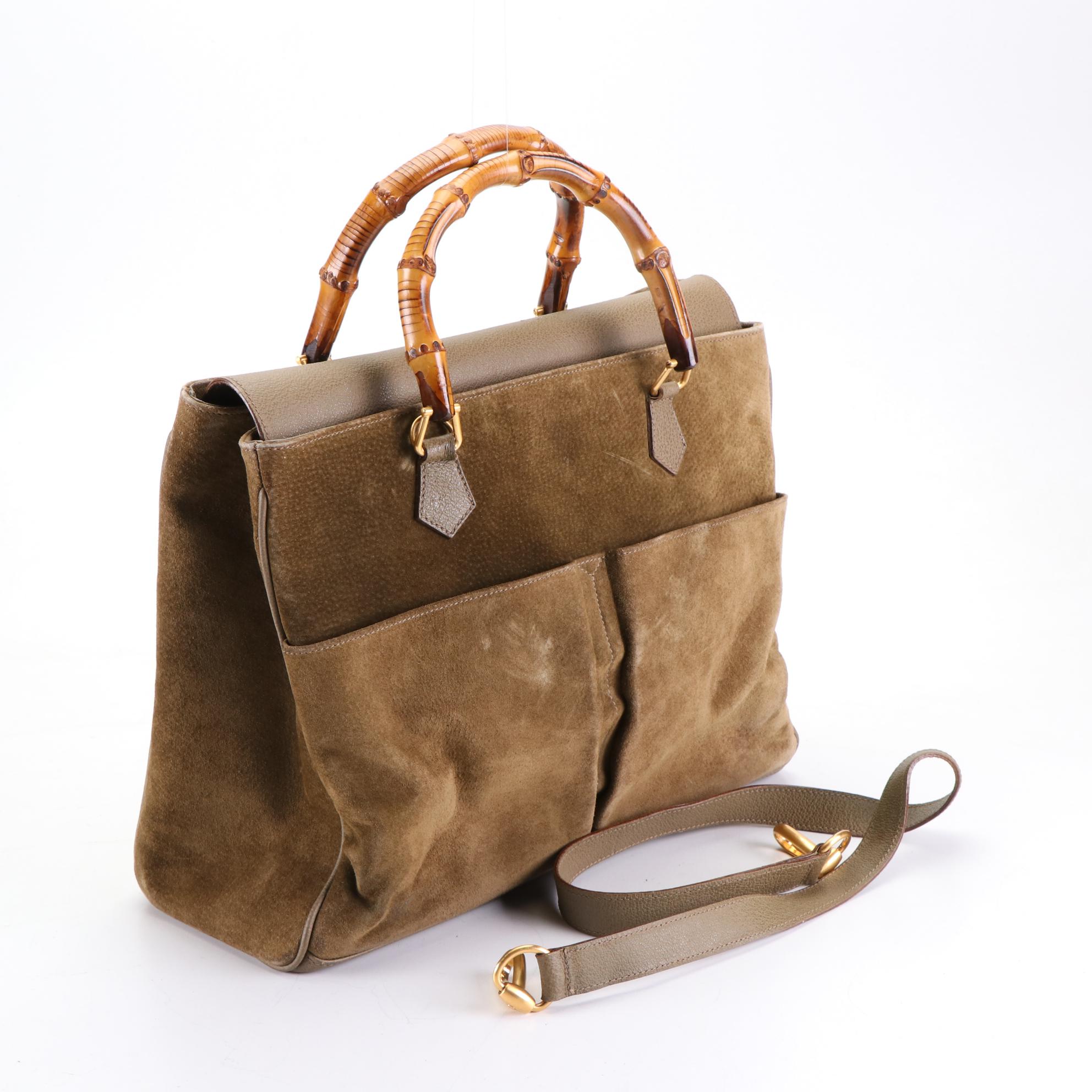 Gucci Bamboo Handle Bag in Suede and Leather