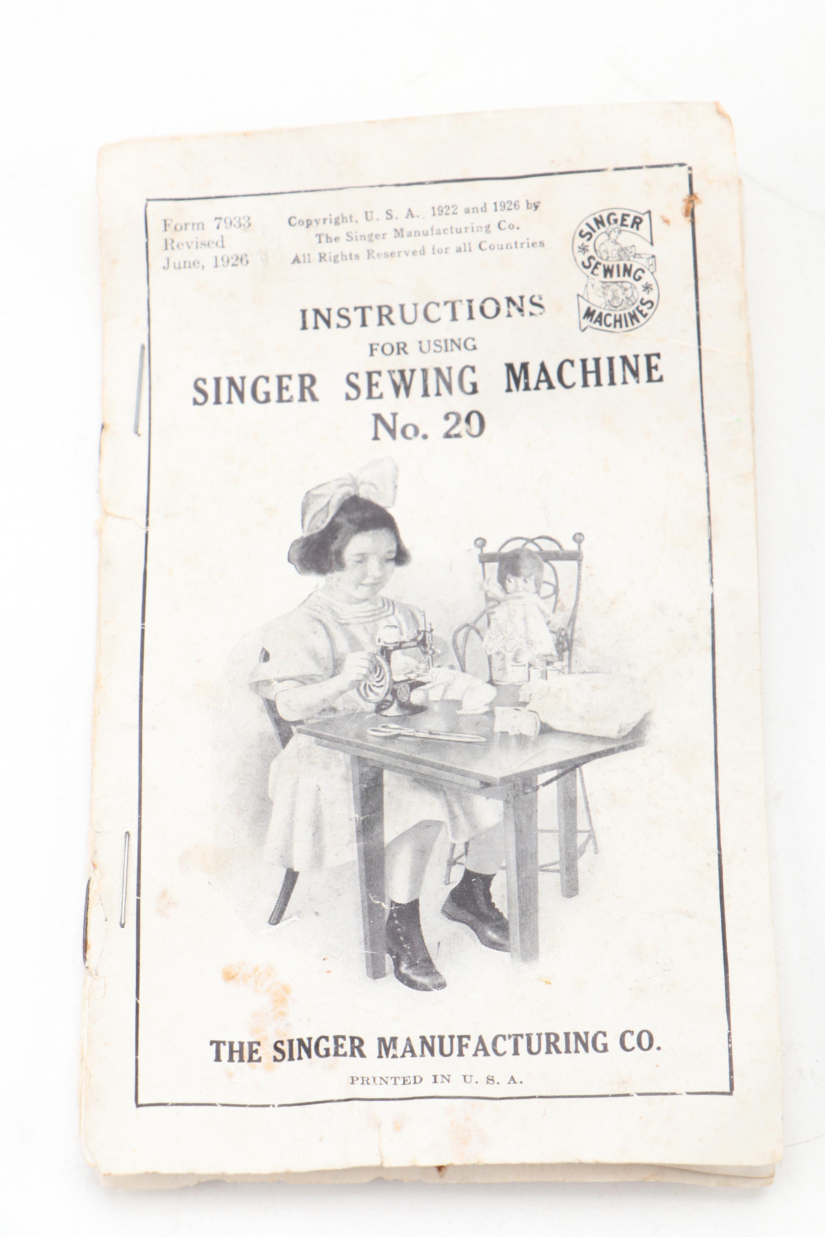 Singer Model 20 Hand Crank Child's Sewing Machine with Original Box