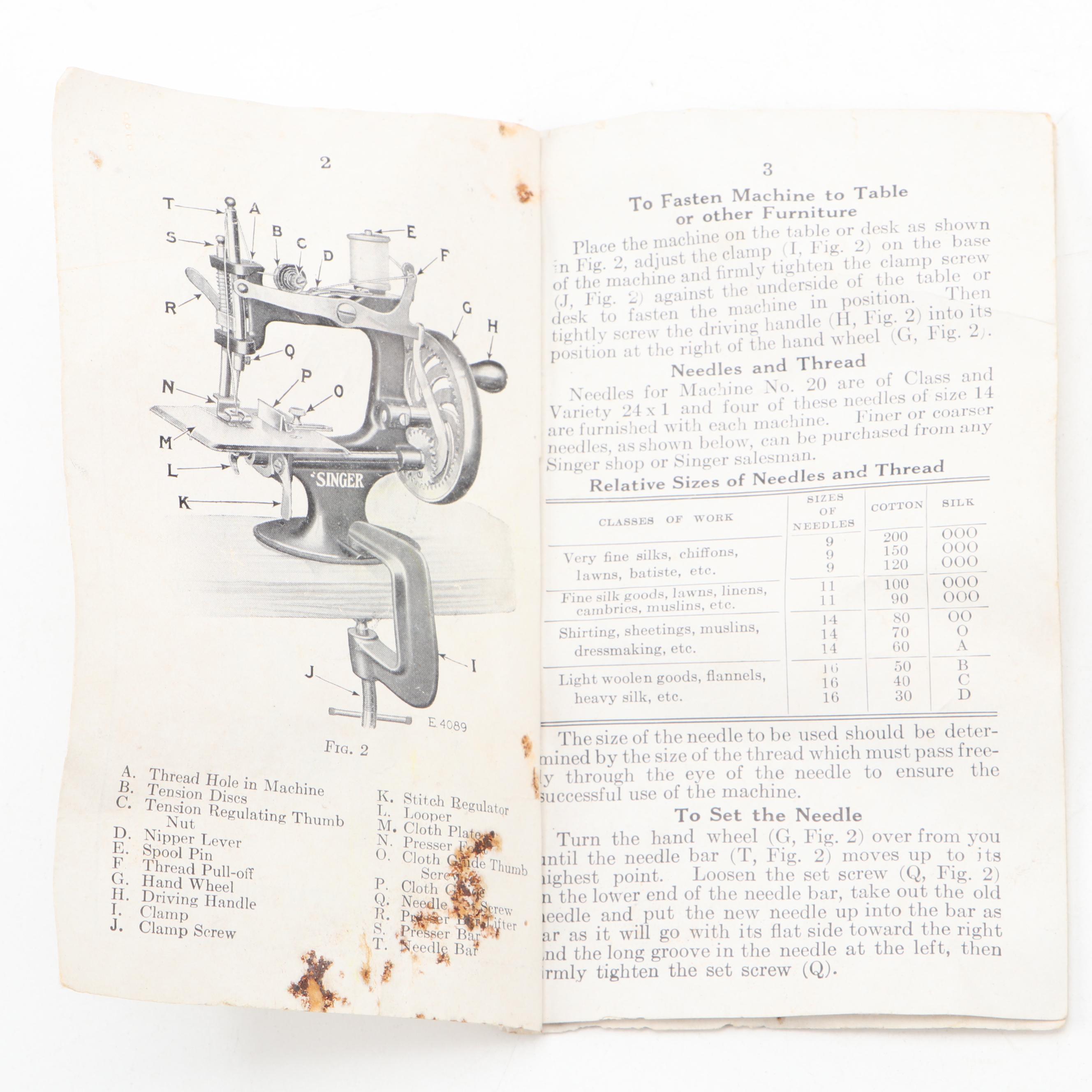 Singer Model 20 Hand Crank Child's Sewing Machine with Original Box