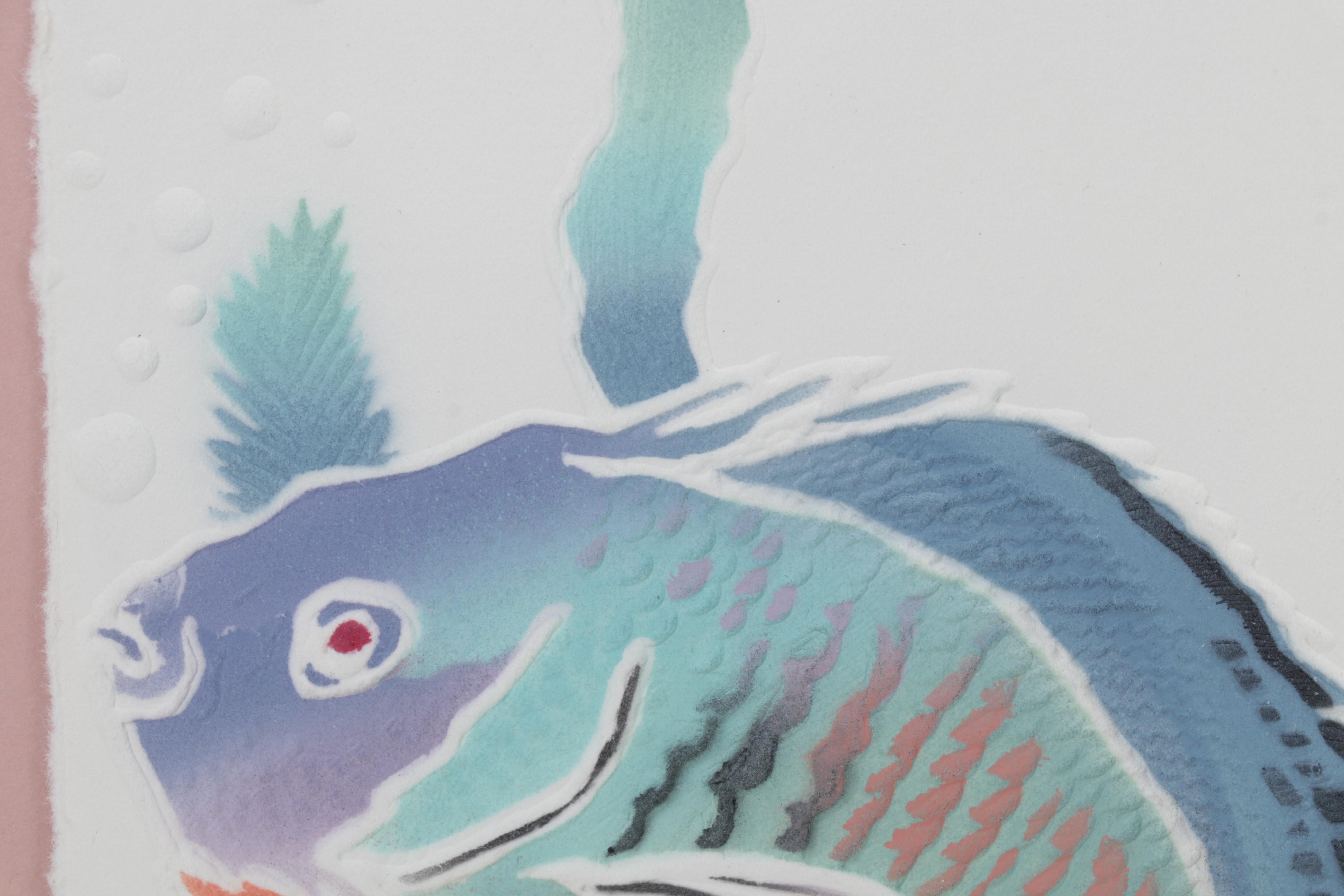 Laura Beatty-Fehling Hand-Colored Embossed Etchings of Fish, Circa 1993