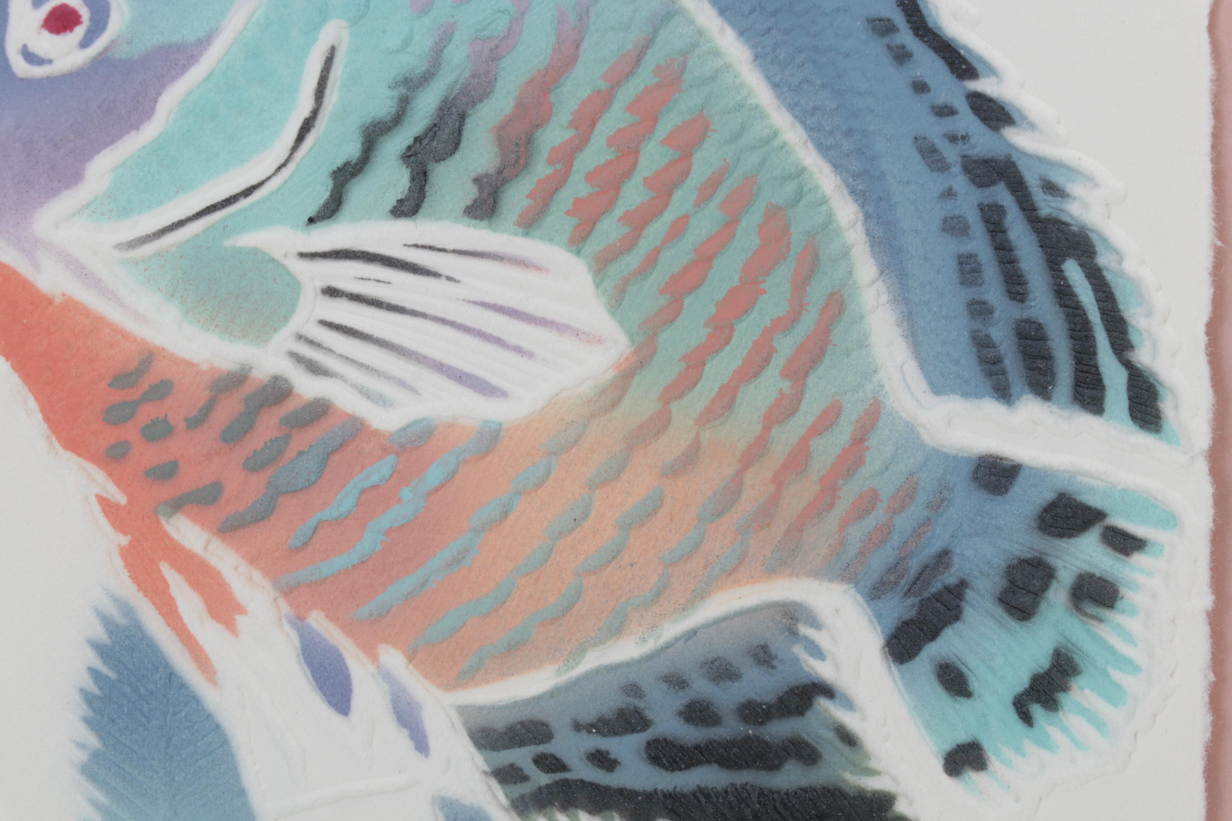 Laura Beatty-Fehling Hand-Colored Embossed Etchings of Fish, Circa 1993