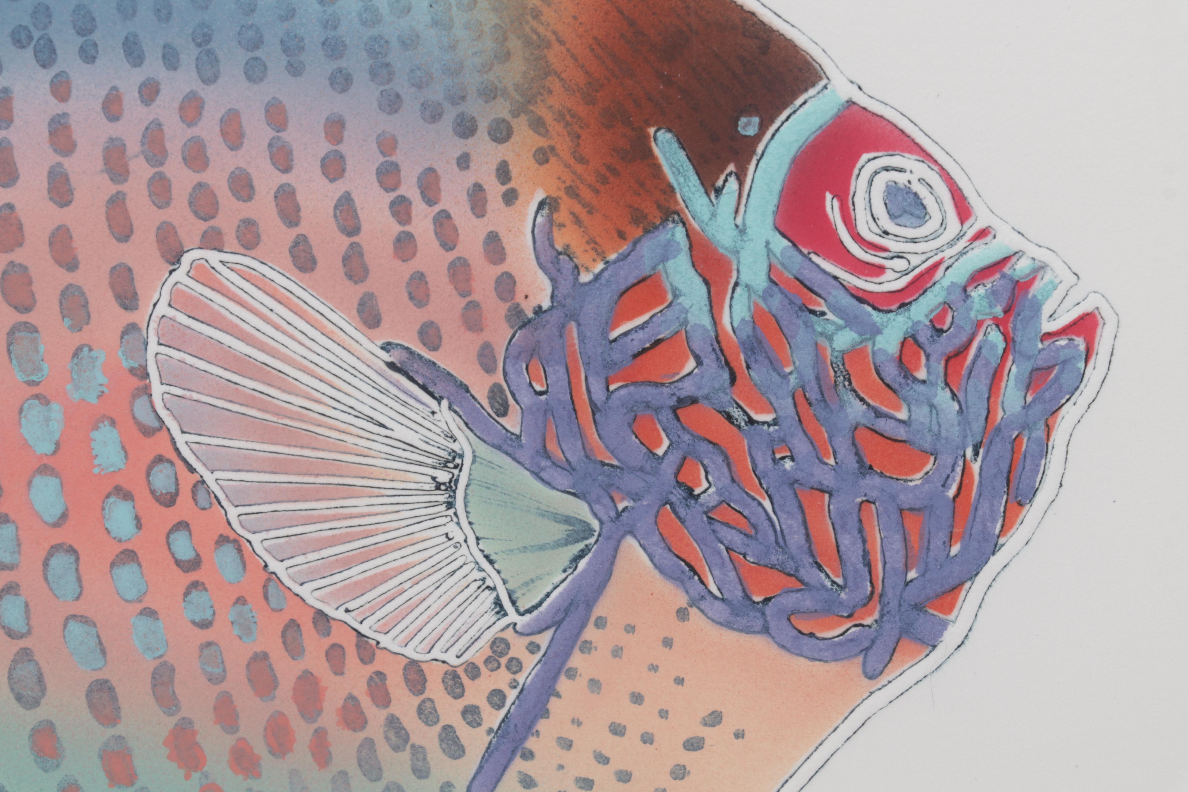 Laura Beatty-Fehling Hand-Colored Embossed Etchings of Fish, Circa 1993