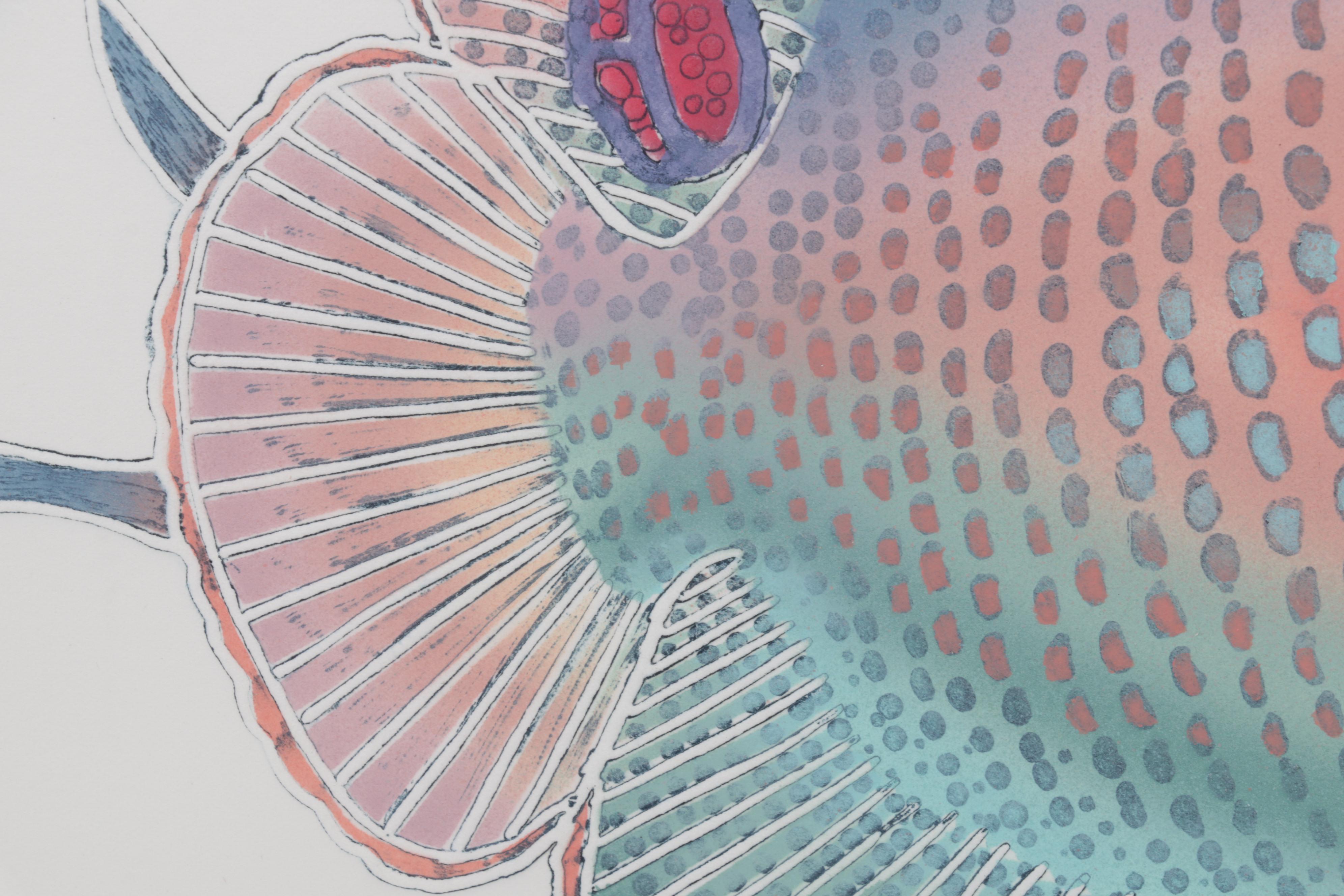 Laura Beatty-Fehling Hand-Colored Embossed Etchings of Fish, Circa 1993