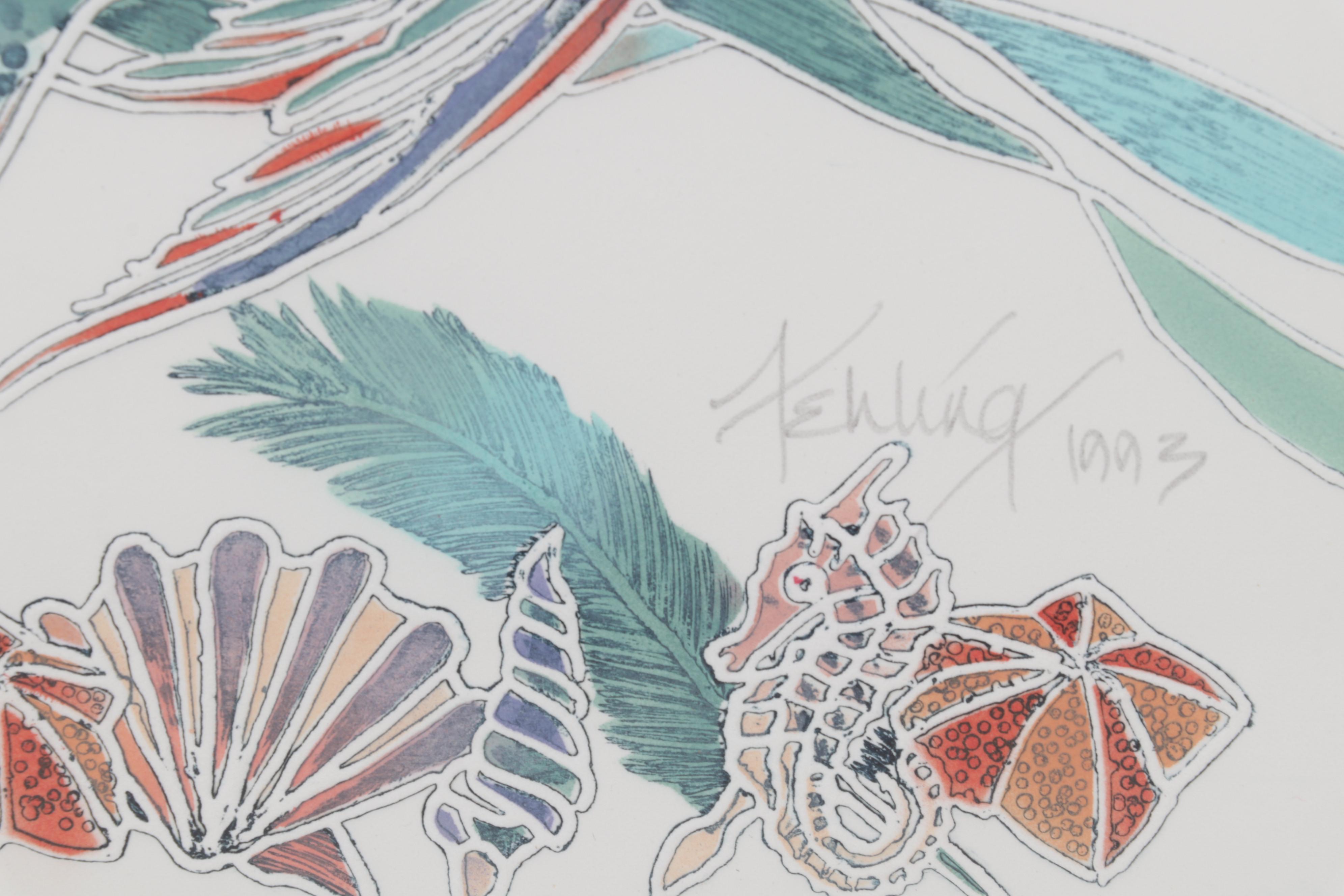 Laura Beatty-Fehling Hand-Colored Embossed Etchings of Fish, Circa 1993