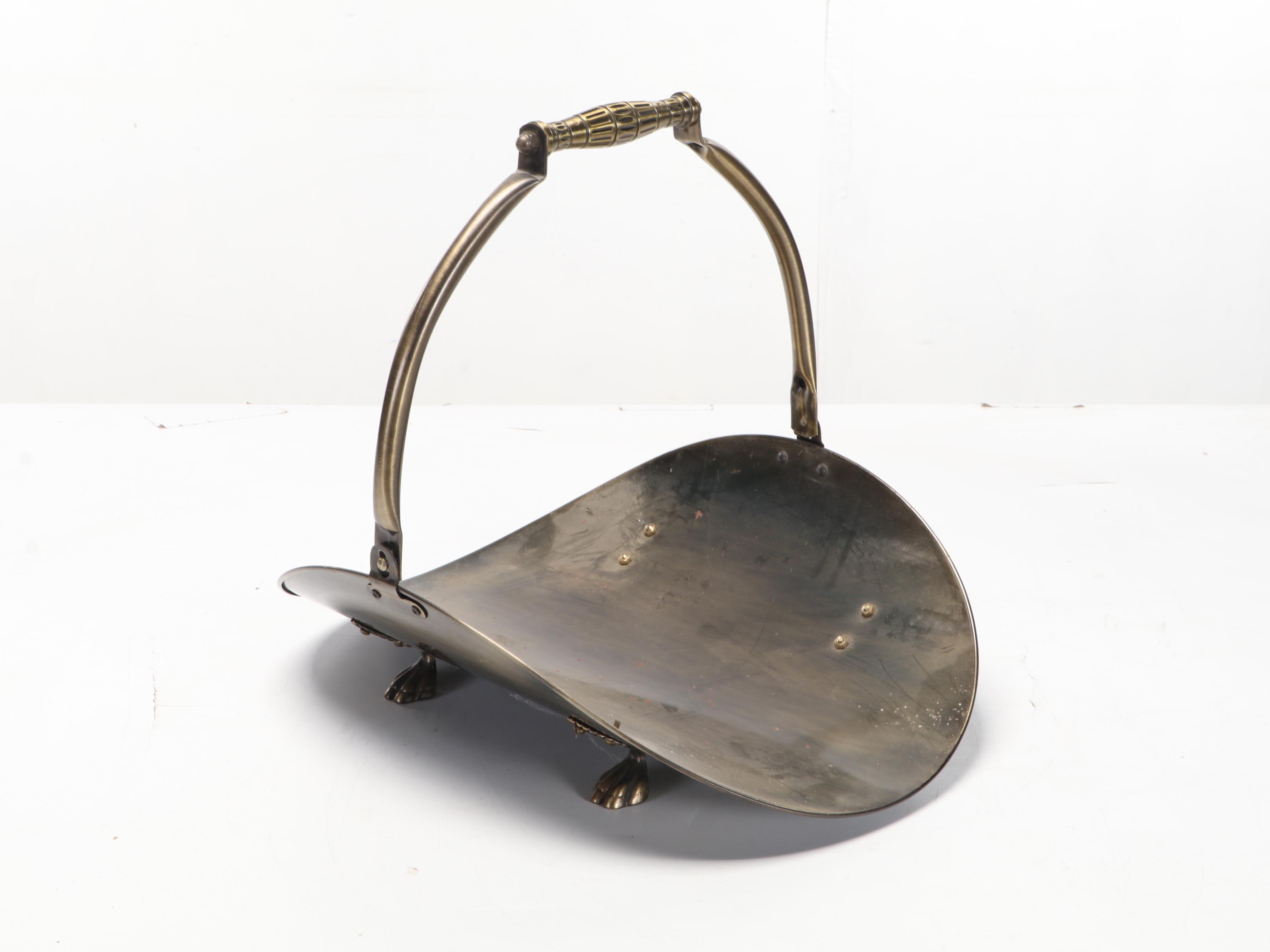 Hammered Brass Fireplace Tool Set with Union Pacific Railroad Spittoon