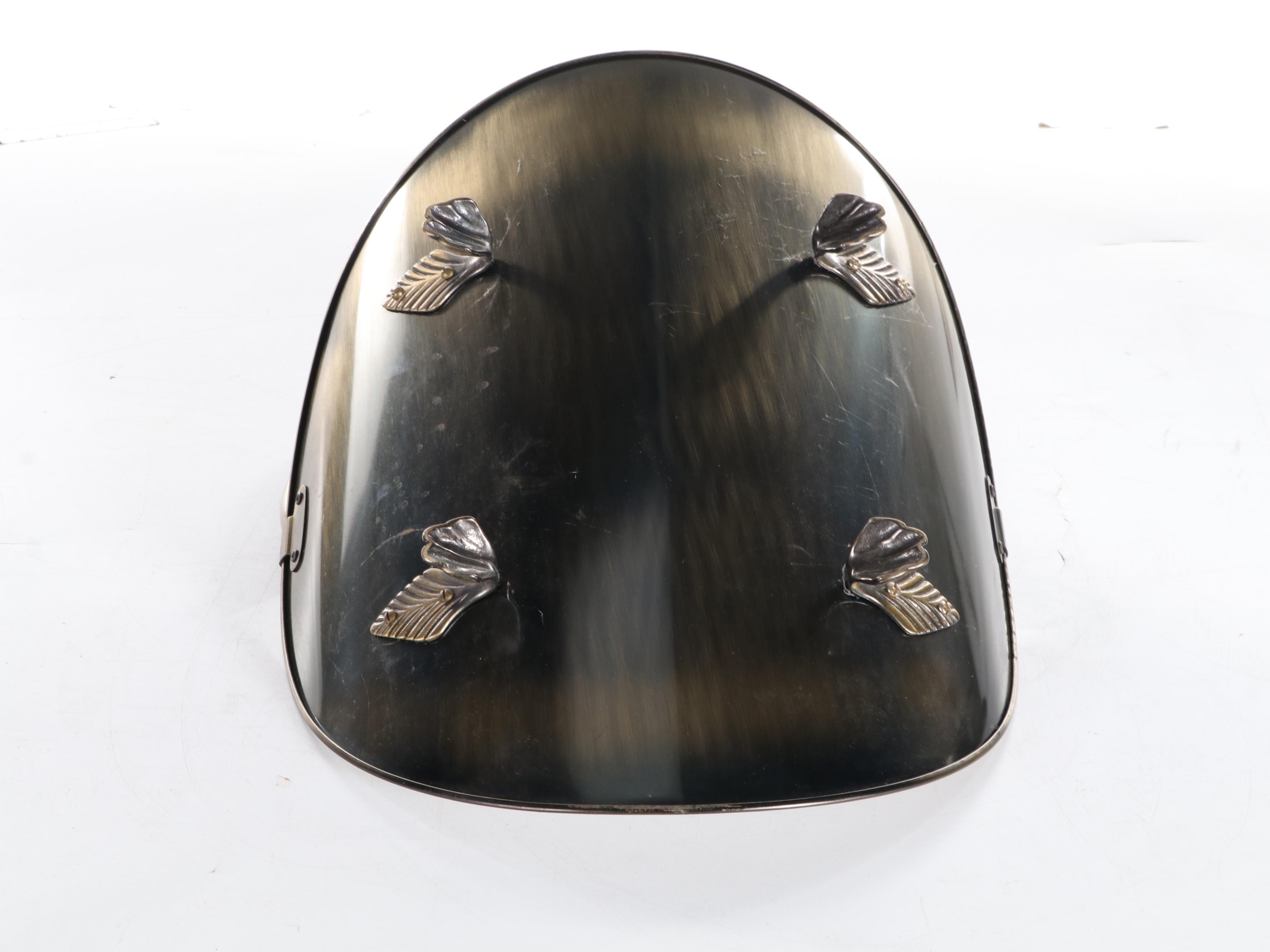 Hammered Brass Fireplace Tool Set with Union Pacific Railroad Spittoon