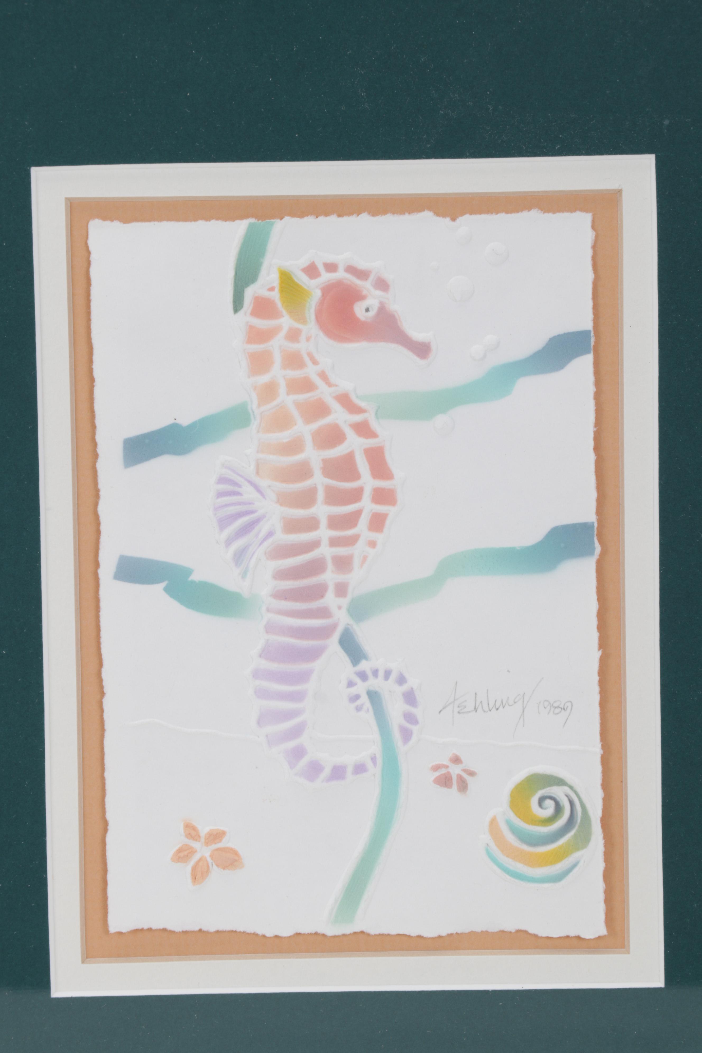 Laura Beatty-Fehling Hand-Colored Embossed Etchings of Fish, Circa 1993