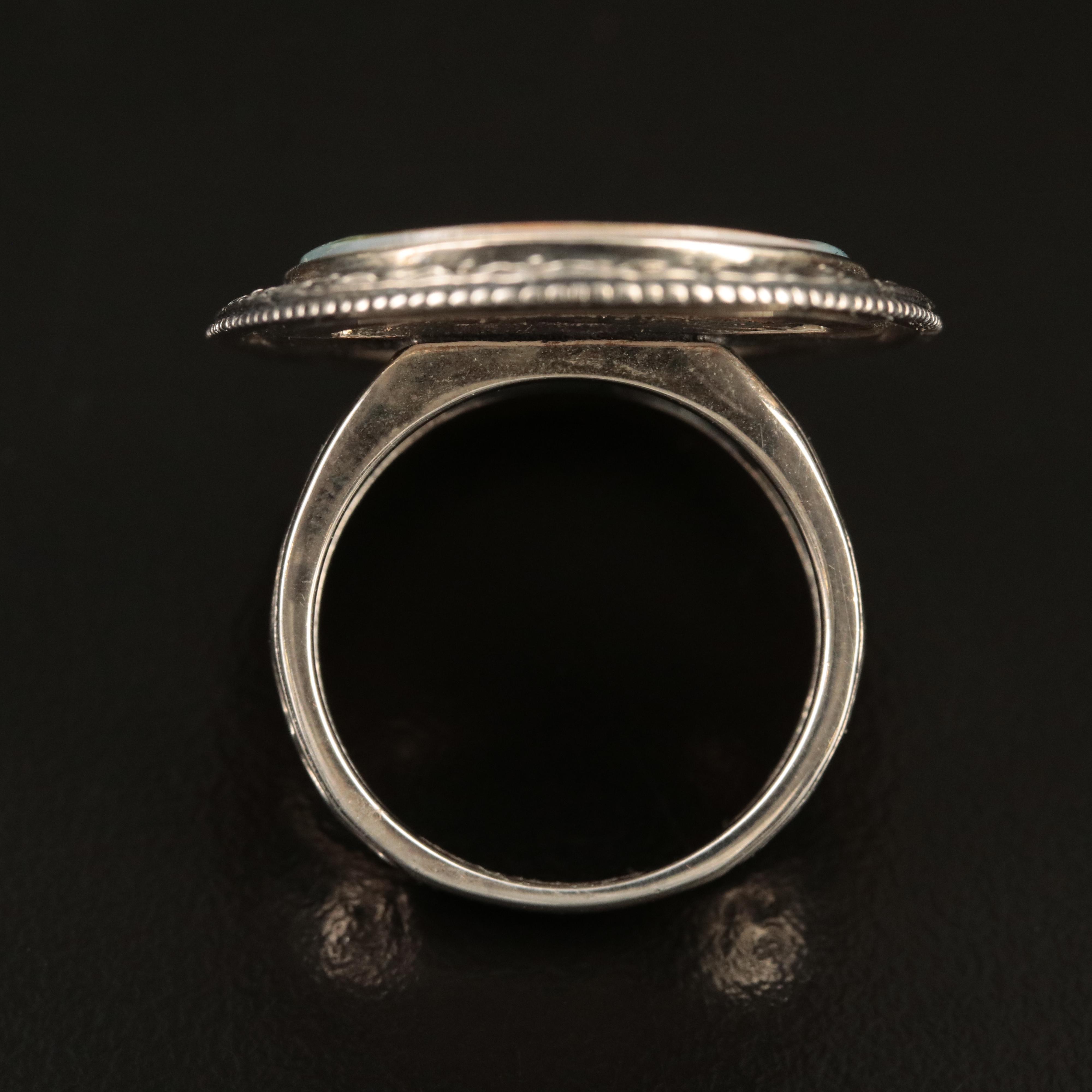 Sterling Mother-of-Pearl Scenic painted Ring