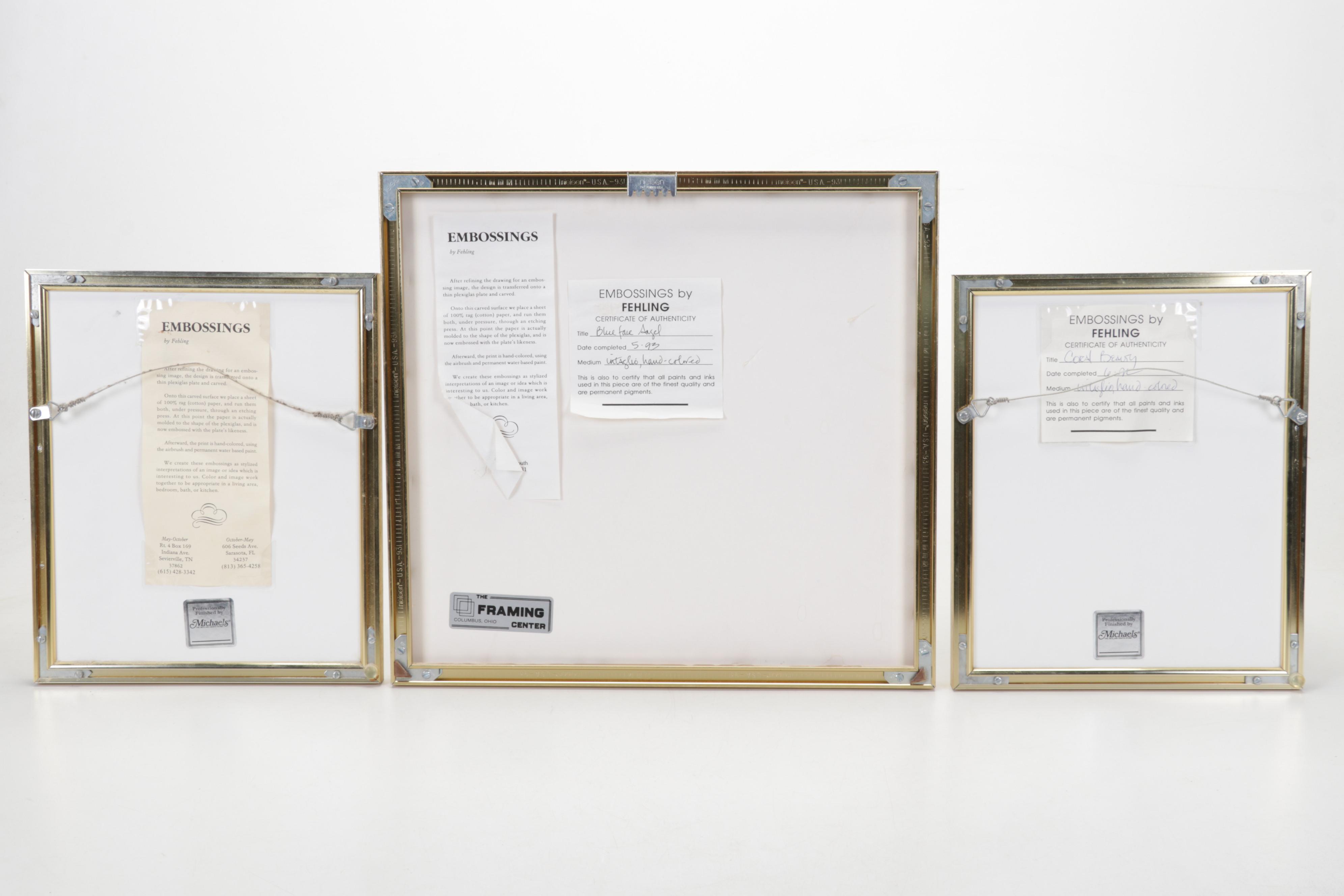 Laura Beatty-Fehling Hand-Colored Embossed Etchings of Fish, Circa 1993