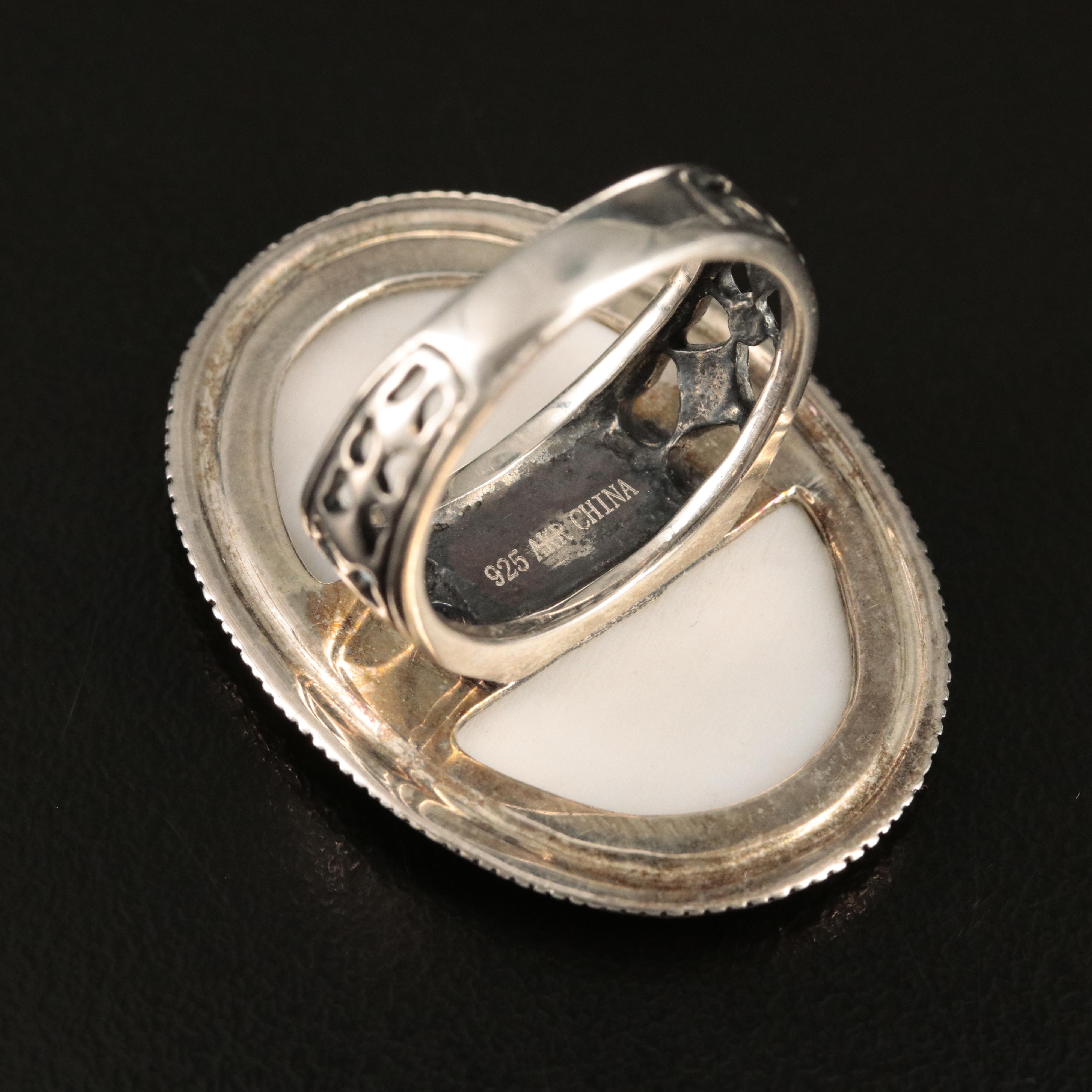 Sterling Mother-of-Pearl Scenic painted Ring