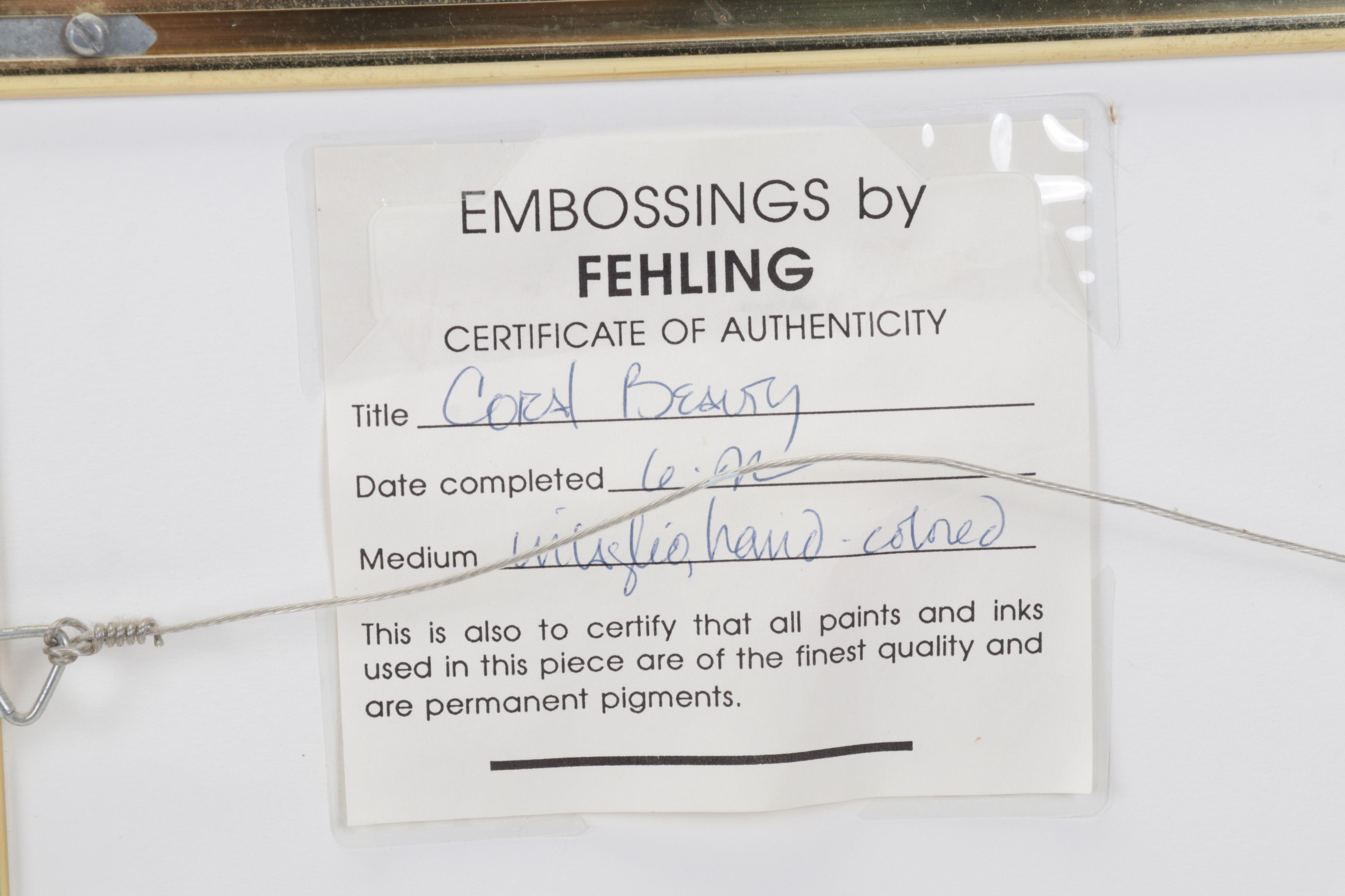 Laura Beatty-Fehling Hand-Colored Embossed Etchings of Fish, Circa 1993