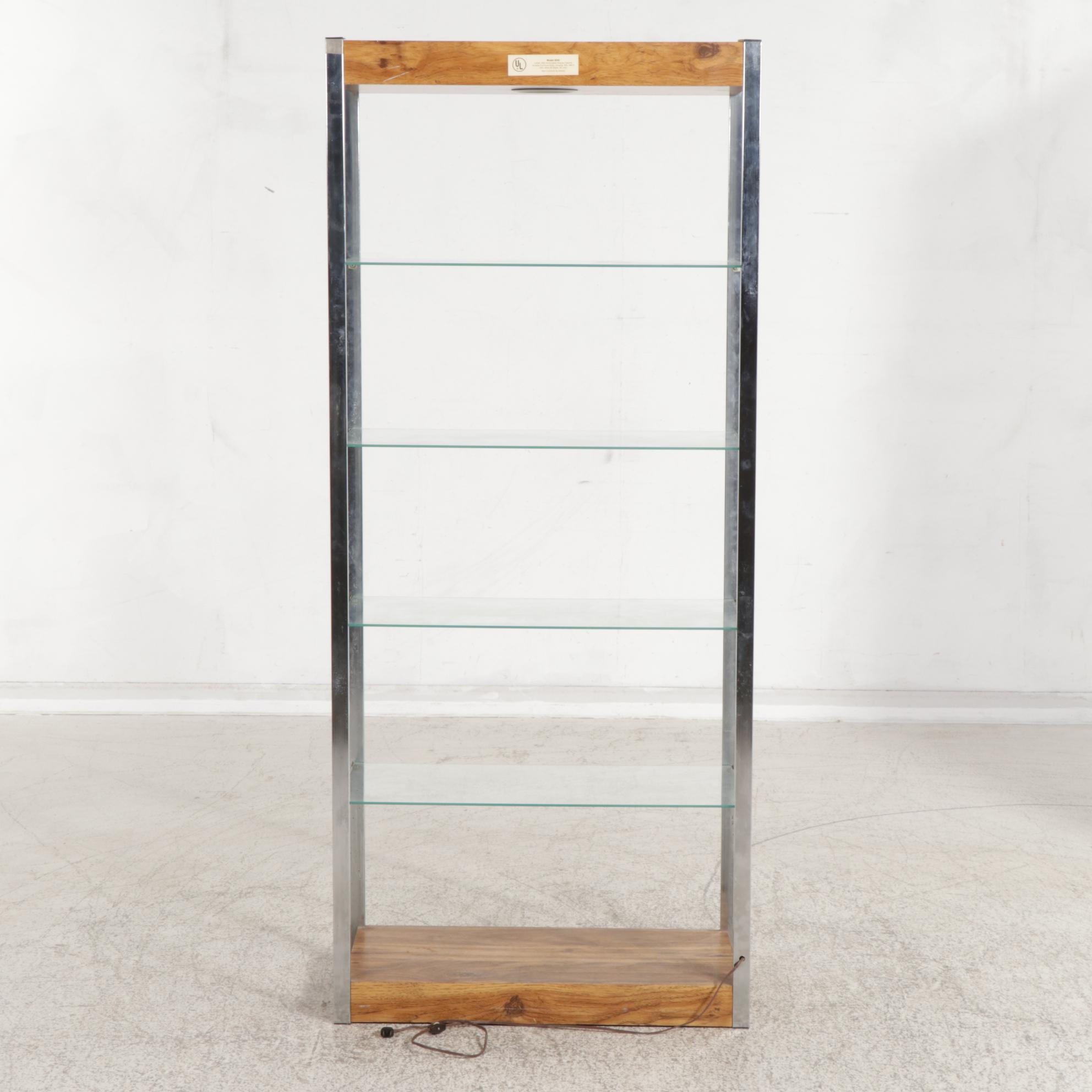 Arcadia Furniture for Ashley Modernist Chromed Metal, Glass and Walnut Étagère