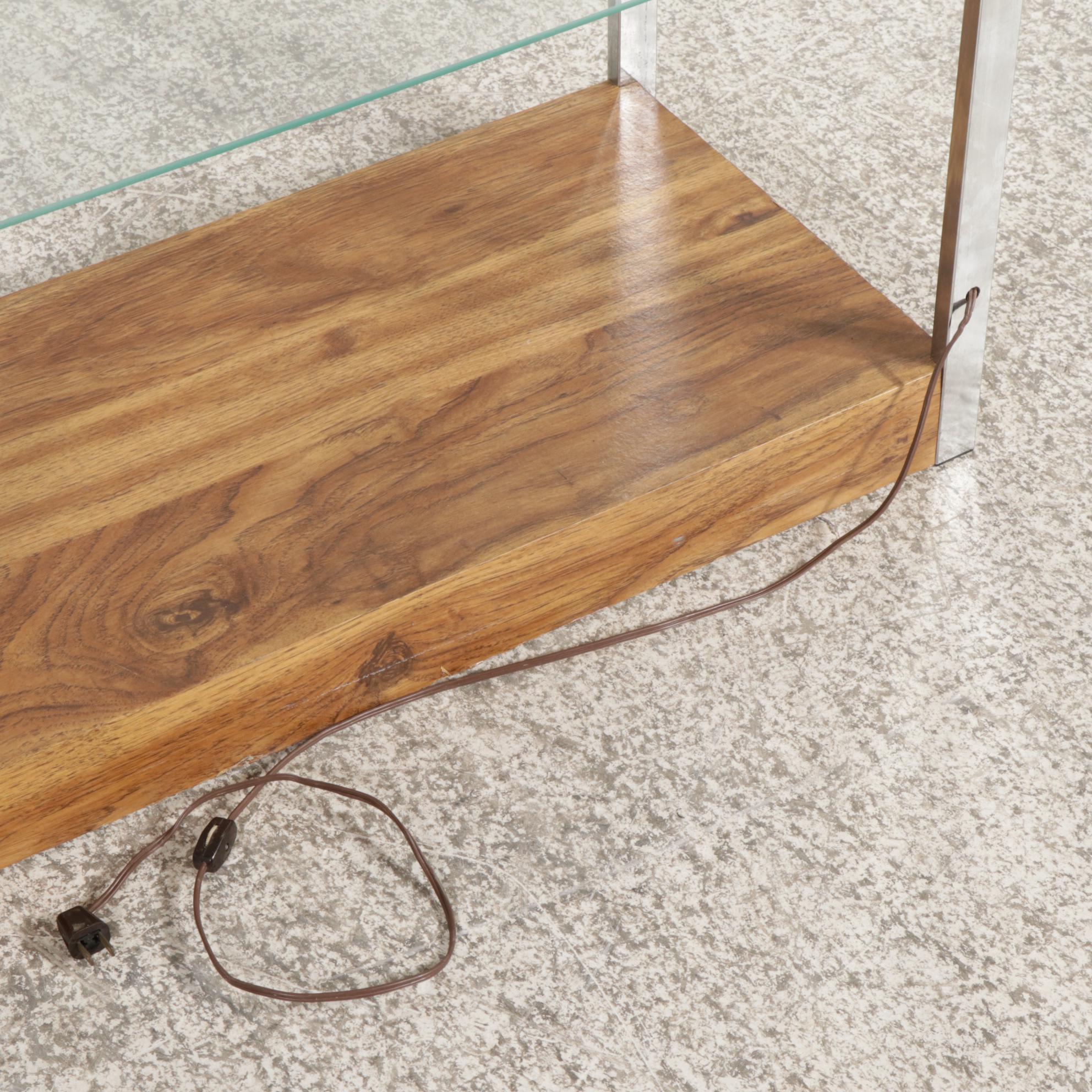 Arcadia Furniture for Ashley Modernist Chromed Metal, Glass and Walnut Étagère