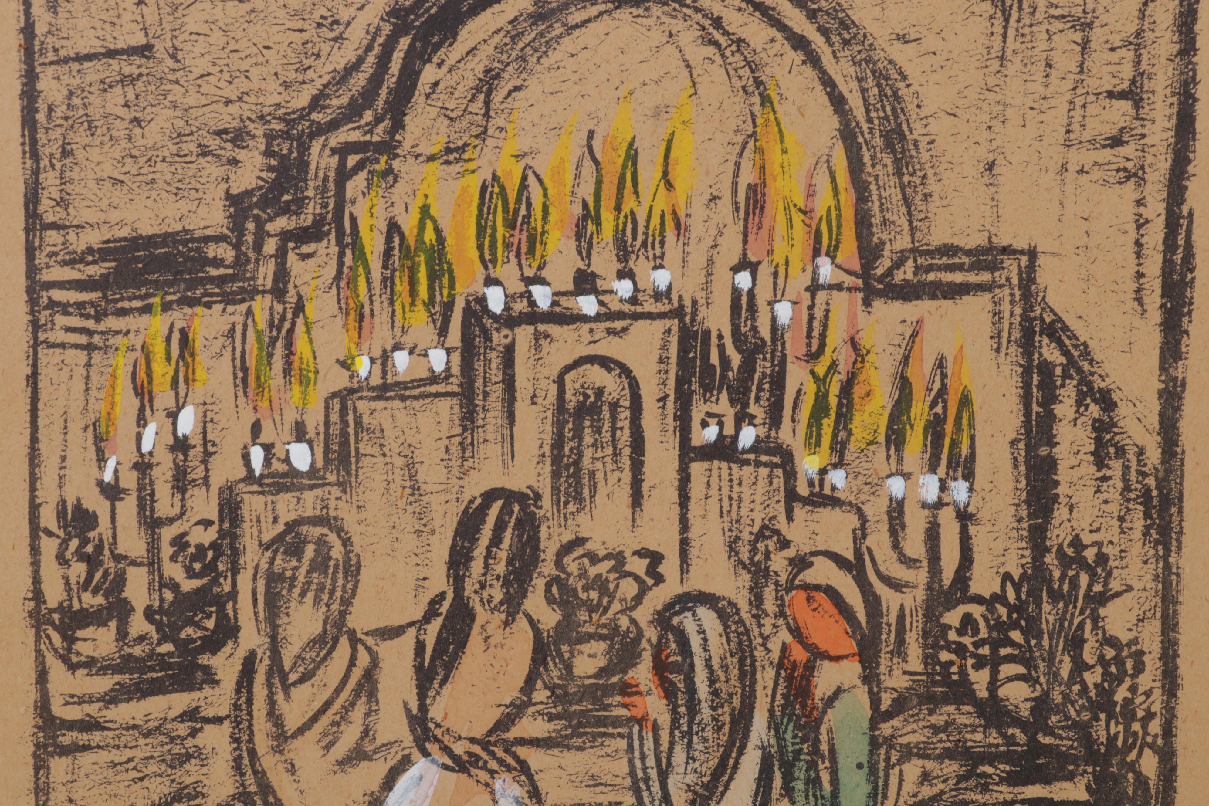 Ted De Grazia Hand-Colored Lithographs of Kneeling Figures, Circa 1965