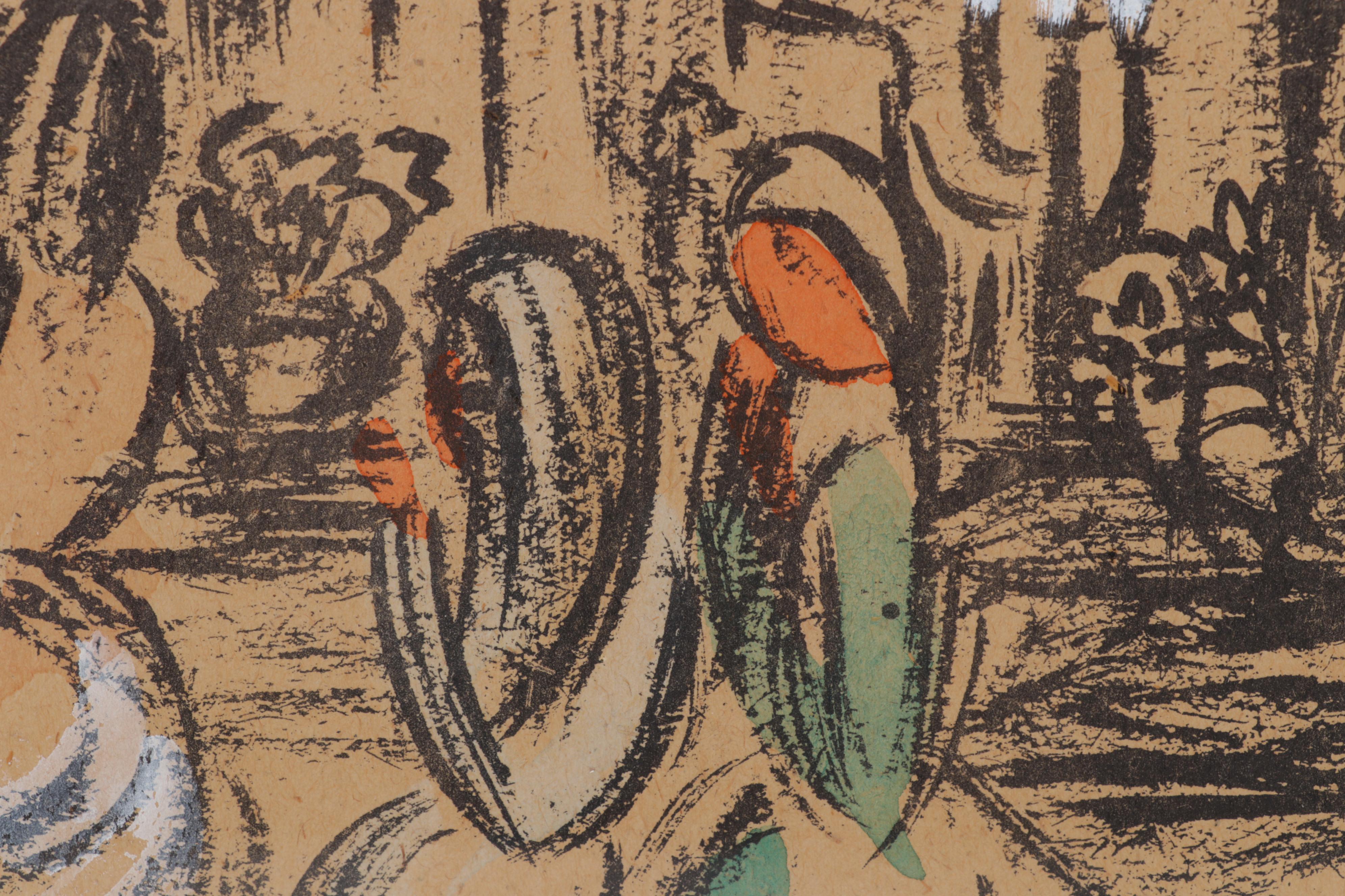 Ted De Grazia Hand-Colored Lithographs of Kneeling Figures, Circa 1965