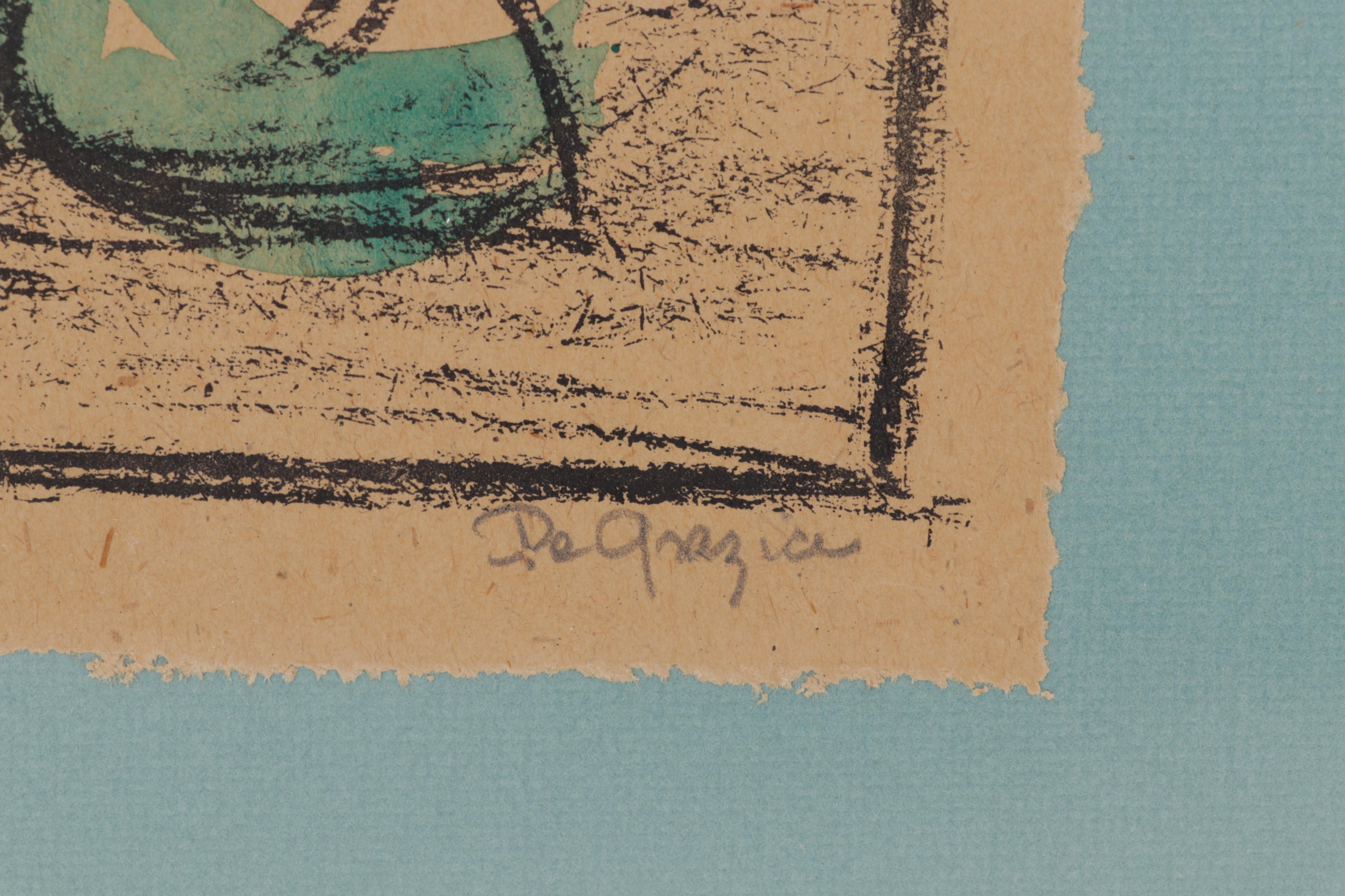 Ted De Grazia Hand-Colored Lithographs of Kneeling Figures, Circa 1965