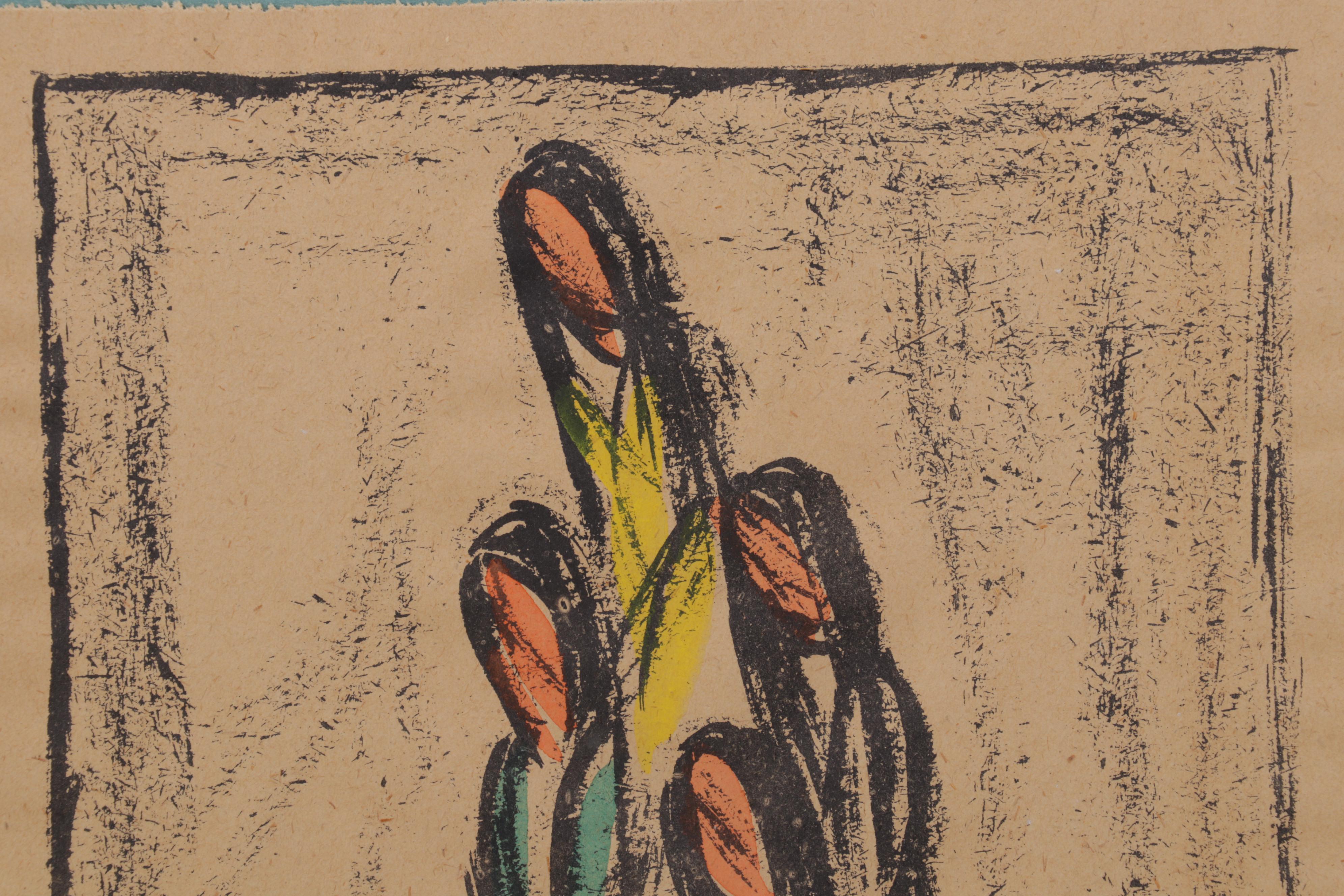 Ted De Grazia Hand-Colored Lithographs of Kneeling Figures, Circa 1965