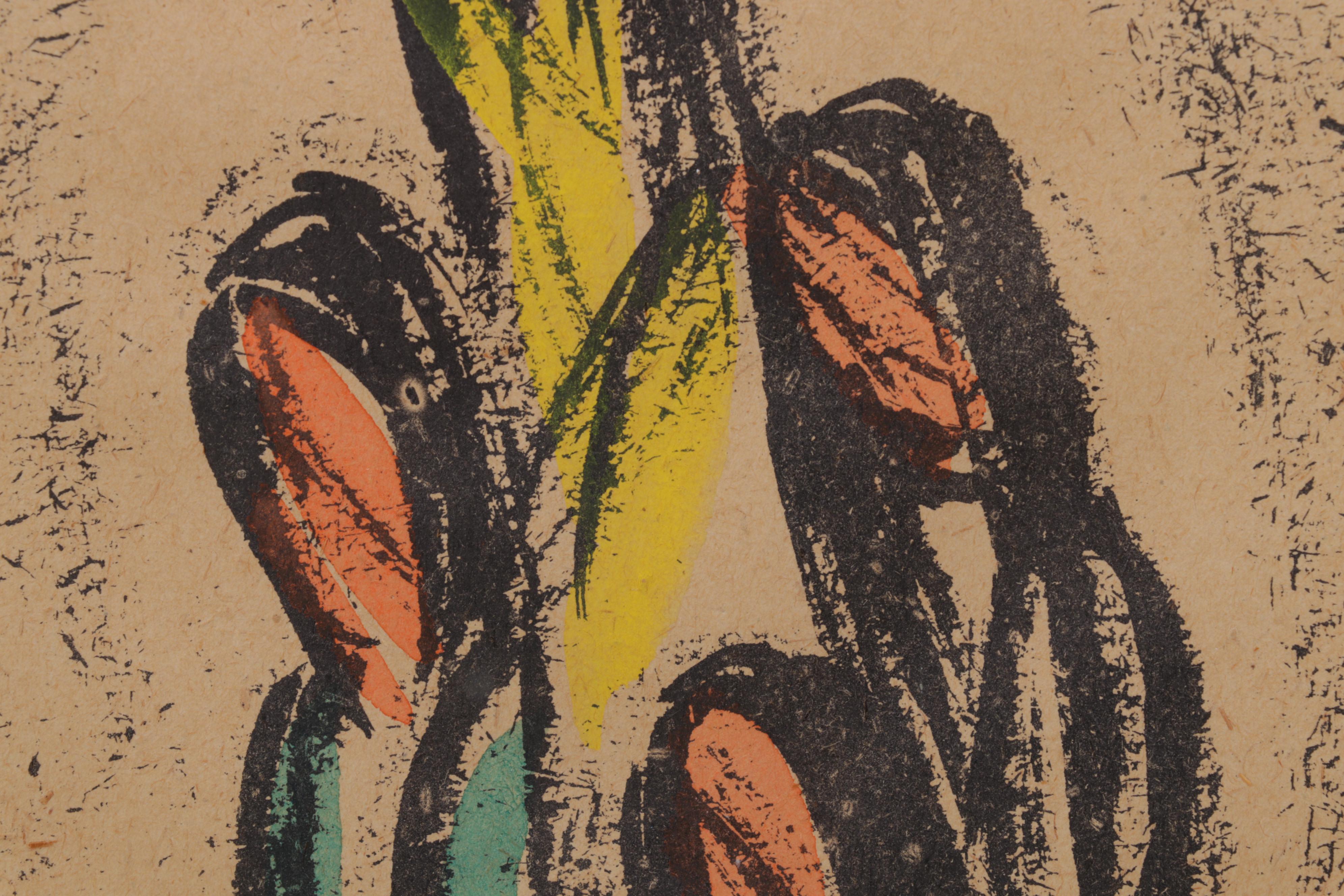 Ted De Grazia Hand-Colored Lithographs of Kneeling Figures, Circa 1965