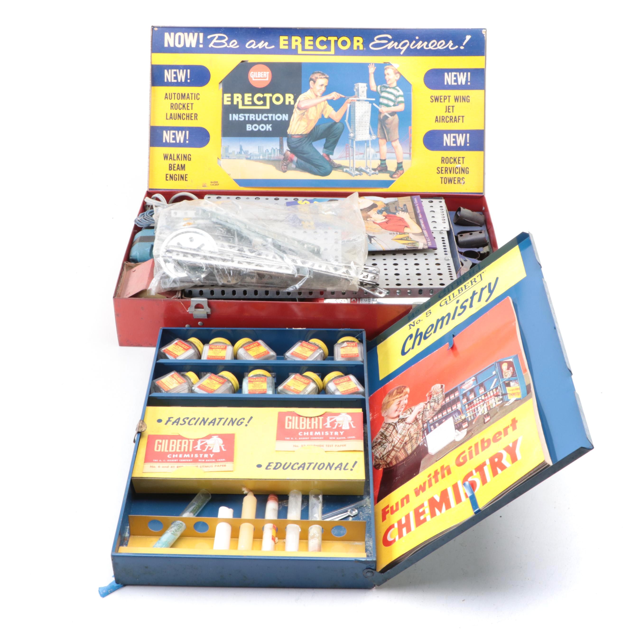 Gilbert No. 10063 Erector Set and No. 5 Chemistry Outfit, Early to Mid-20th C.